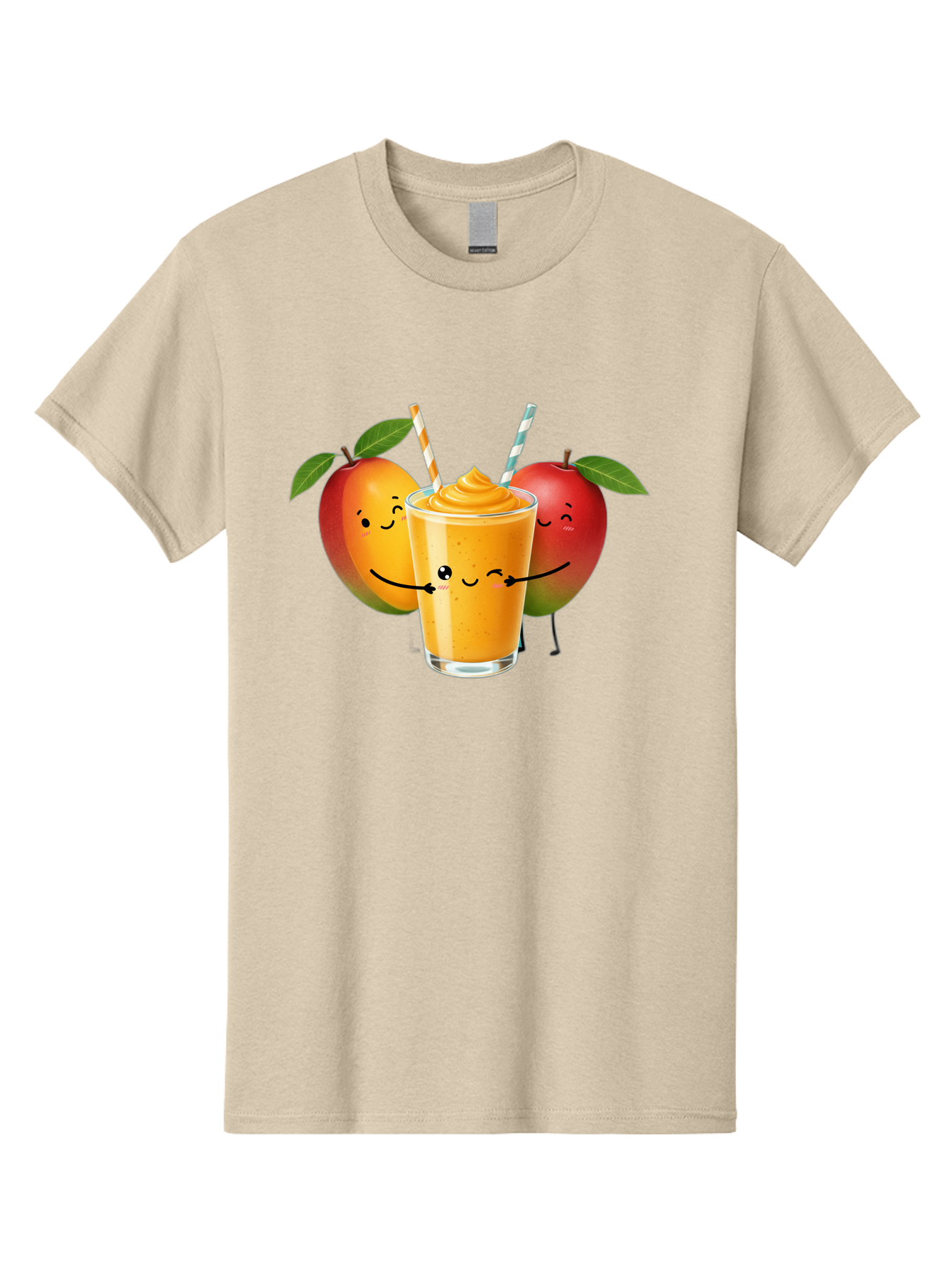 Mango-Apple-Smoothie Men'S Graphic Tee, 100% Cotton, Comfortable Casual Summer Wear, Machine Washable, Mango Smoothie, Apple Characters, Orange Drink, Cartoon Style, Happy Fruits, Smiling Faces, Healthy Beverage, Refreshing Drink, Bac135