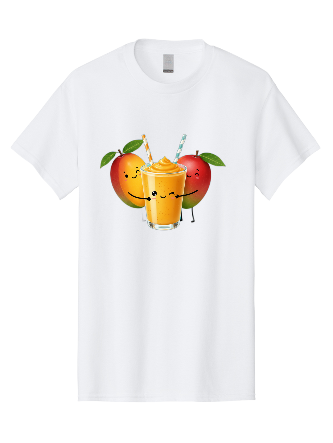 Mango-Apple-Smoothie Men'S Graphic Tee, 100% Cotton, Comfortable Casual Summer Wear, Machine Washable, Mango Smoothie, Apple Characters, Orange Drink, Cartoon Style, Happy Fruits, Smiling Faces, Healthy Beverage, Refreshing Drink, Bac135