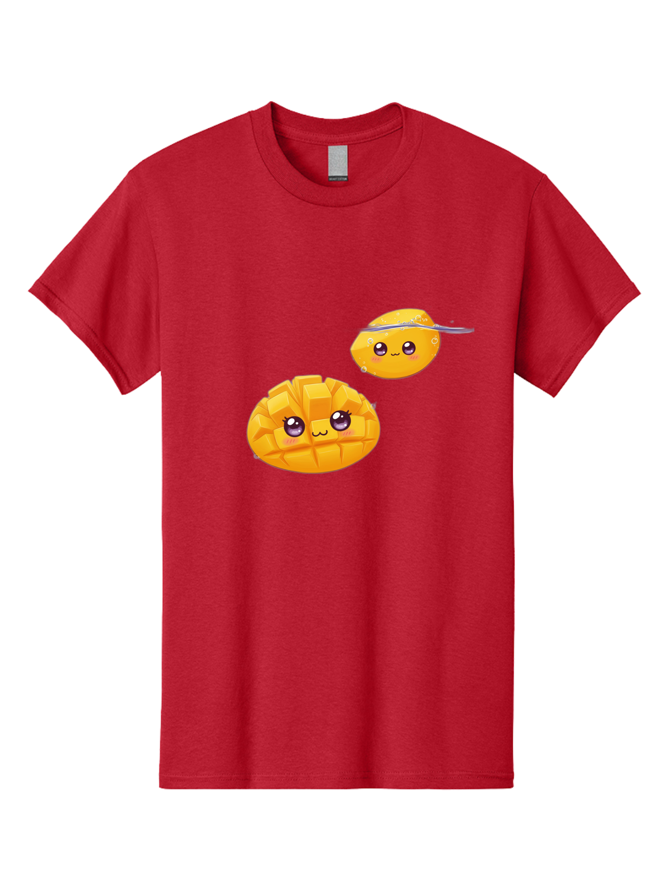 Mango-Characters Men'S Graphic Tee, 100% Cotton, Comfortable Casual Summer Wear, Machine Washable, Cartoon Mangoes, Cute Fruit, Kawaii Characters, Smiling Faces, Playful Illustration, Adorable Graphics, Tropical Fruit, Fun Design Bac138