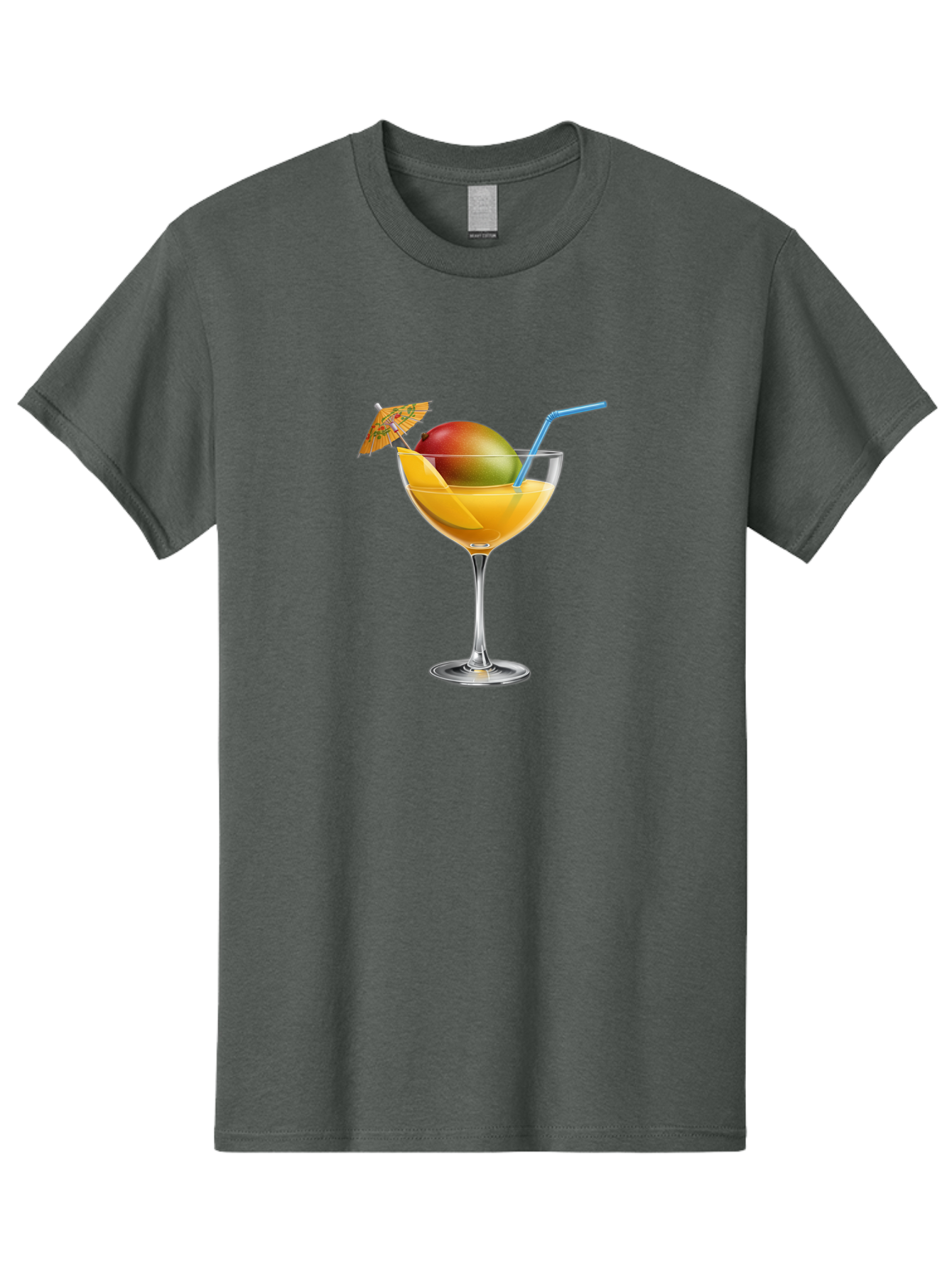 Mango-Cocktail Men'S Graphic Tee, 100% Cotton, Comfortable Casual Summer Wear, Machine Washable, Cocktail Glass, Orange Drink, Mango, Umbrella, Blue Straw, Refreshing Beverage, Summer Drink, Citrus Flavor, Fruity Cocktail, Tropical Twist, Bac139