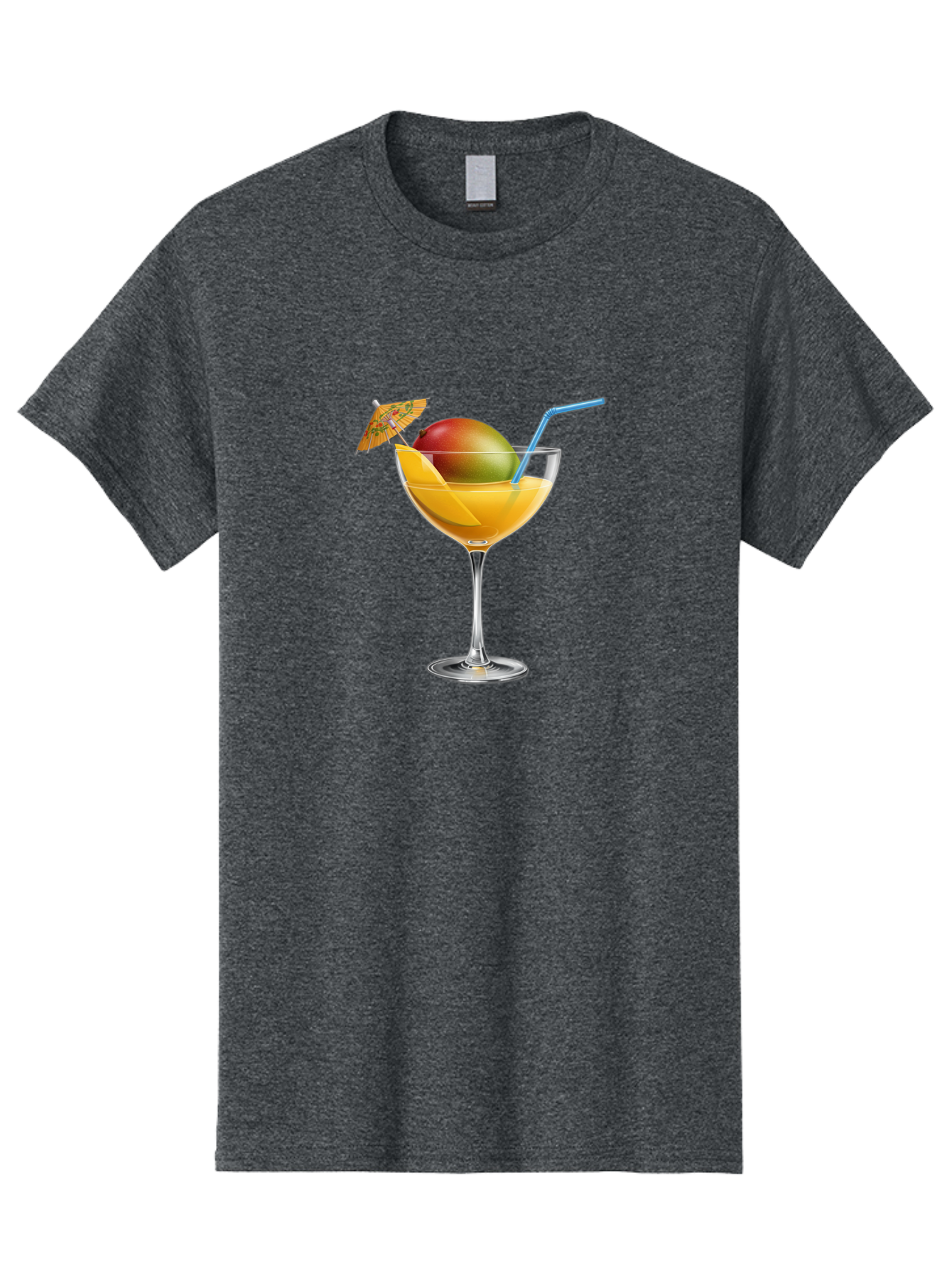 Mango-Cocktail Men'S Graphic Tee, 100% Cotton, Comfortable Casual Summer Wear, Machine Washable, Cocktail Glass, Orange Drink, Mango, Umbrella, Blue Straw, Refreshing Beverage, Summer Drink, Citrus Flavor, Fruity Cocktail, Tropical Twist, Bac139