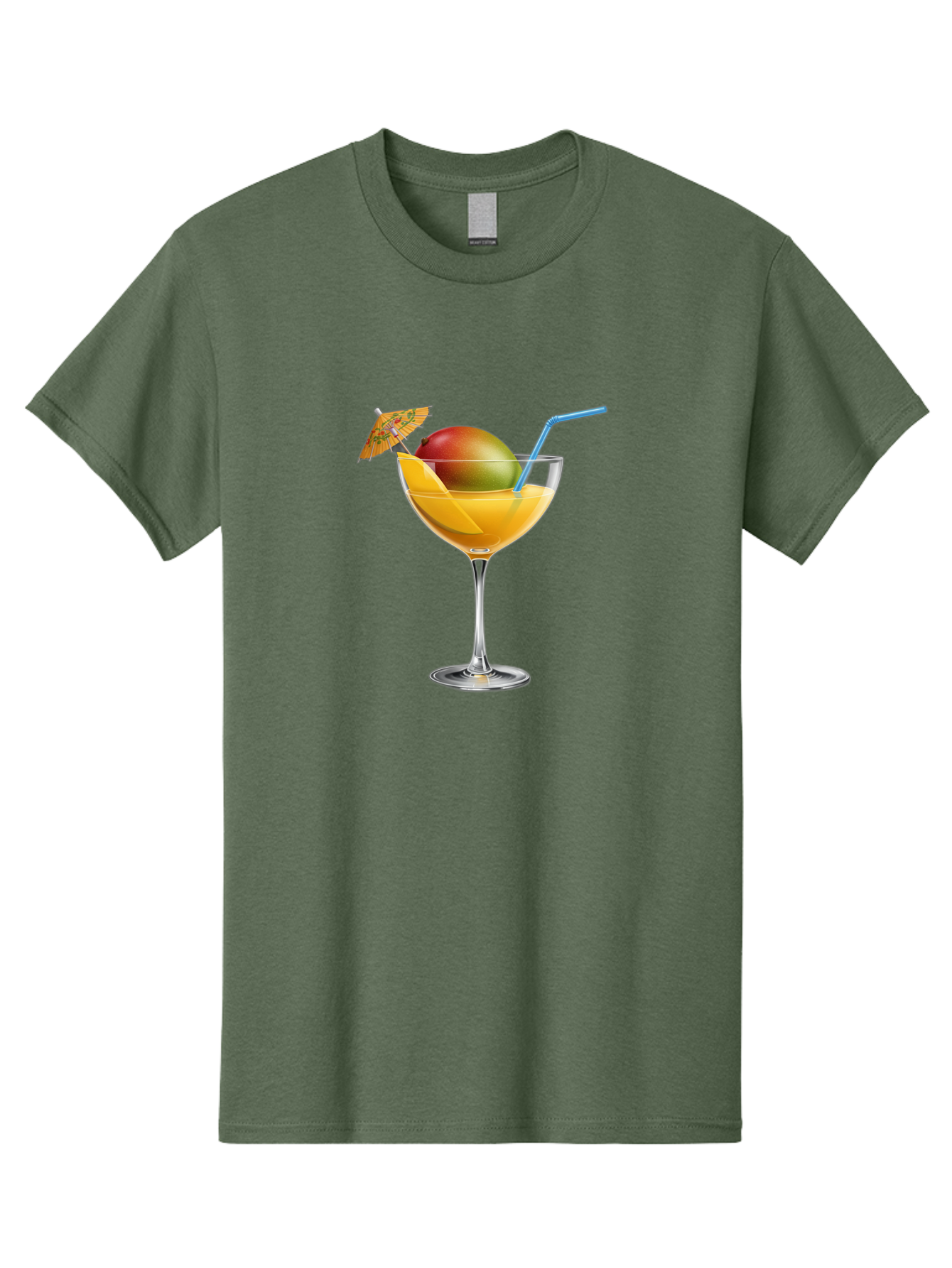 Mango-Cocktail Men'S Graphic Tee, 100% Cotton, Comfortable Casual Summer Wear, Machine Washable, Cocktail Glass, Orange Drink, Mango, Umbrella, Blue Straw, Refreshing Beverage, Summer Drink, Citrus Flavor, Fruity Cocktail, Tropical Twist, Bac139
