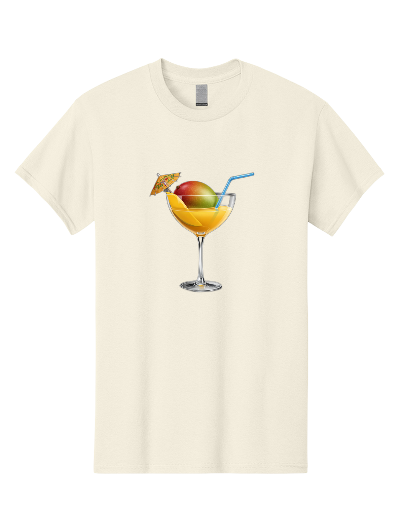 Mango-Cocktail Men'S Graphic Tee, 100% Cotton, Comfortable Casual Summer Wear, Machine Washable, Cocktail Glass, Orange Drink, Mango, Umbrella, Blue Straw, Refreshing Beverage, Summer Drink, Citrus Flavor, Fruity Cocktail, Tropical Twist, Bac139