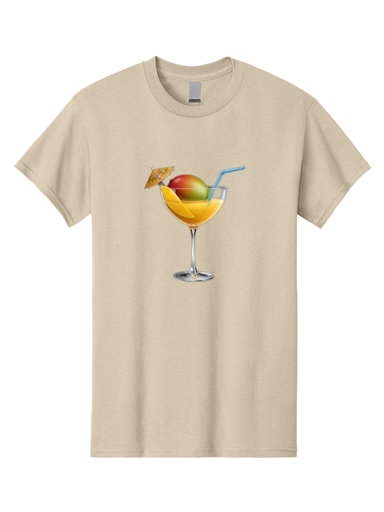 Mango-Cocktail Men'S Graphic Tee, 100% Cotton, Comfortable Casual Summer Wear, Machine Washable, Cocktail Glass, Orange Drink, Mango, Umbrella, Blue Straw, Refreshing Beverage, Summer Drink, Citrus Flavor, Fruity Cocktail, Tropical Twist, Bac139