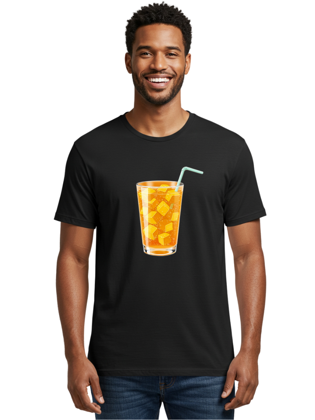 Mango-Drink Men'S Graphic Tee, 100% Cotton, Comfortable Casual Summer Wear, Machine Washable, Mango Juice, Refreshing Drink, Cold Beverage, Fruit Cubes, Glass With Straw, Summer Drink, Healthy Drink, Mango Flavor, Fizzy Drink, Citrus Drink Bac141