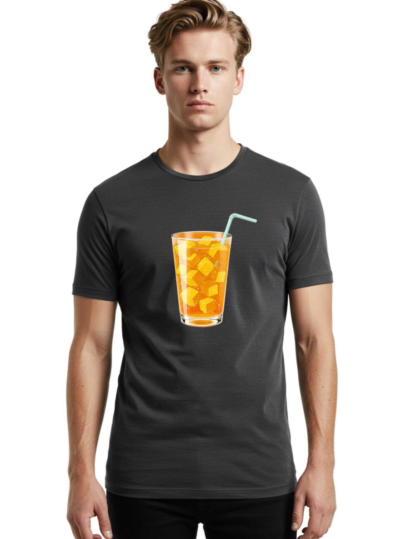 Mango-Drink Men'S Graphic Tee, 100% Cotton, Comfortable Casual Summer Wear, Machine Washable, Mango Juice, Refreshing Drink, Cold Beverage, Fruit Cubes, Glass With Straw, Summer Drink, Healthy Drink, Mango Flavor, Fizzy Drink, Citrus Drink Bac141