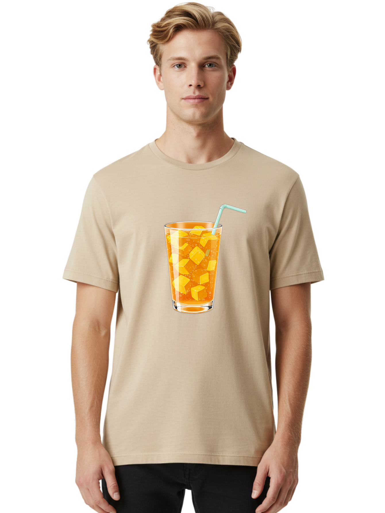 Mango-Drink Men'S Graphic Tee, 100% Cotton, Comfortable Casual Summer Wear, Machine Washable, Mango Juice, Refreshing Drink, Cold Beverage, Fruit Cubes, Glass With Straw, Summer Drink, Healthy Drink, Mango Flavor, Fizzy Drink, Citrus Drink Bac141