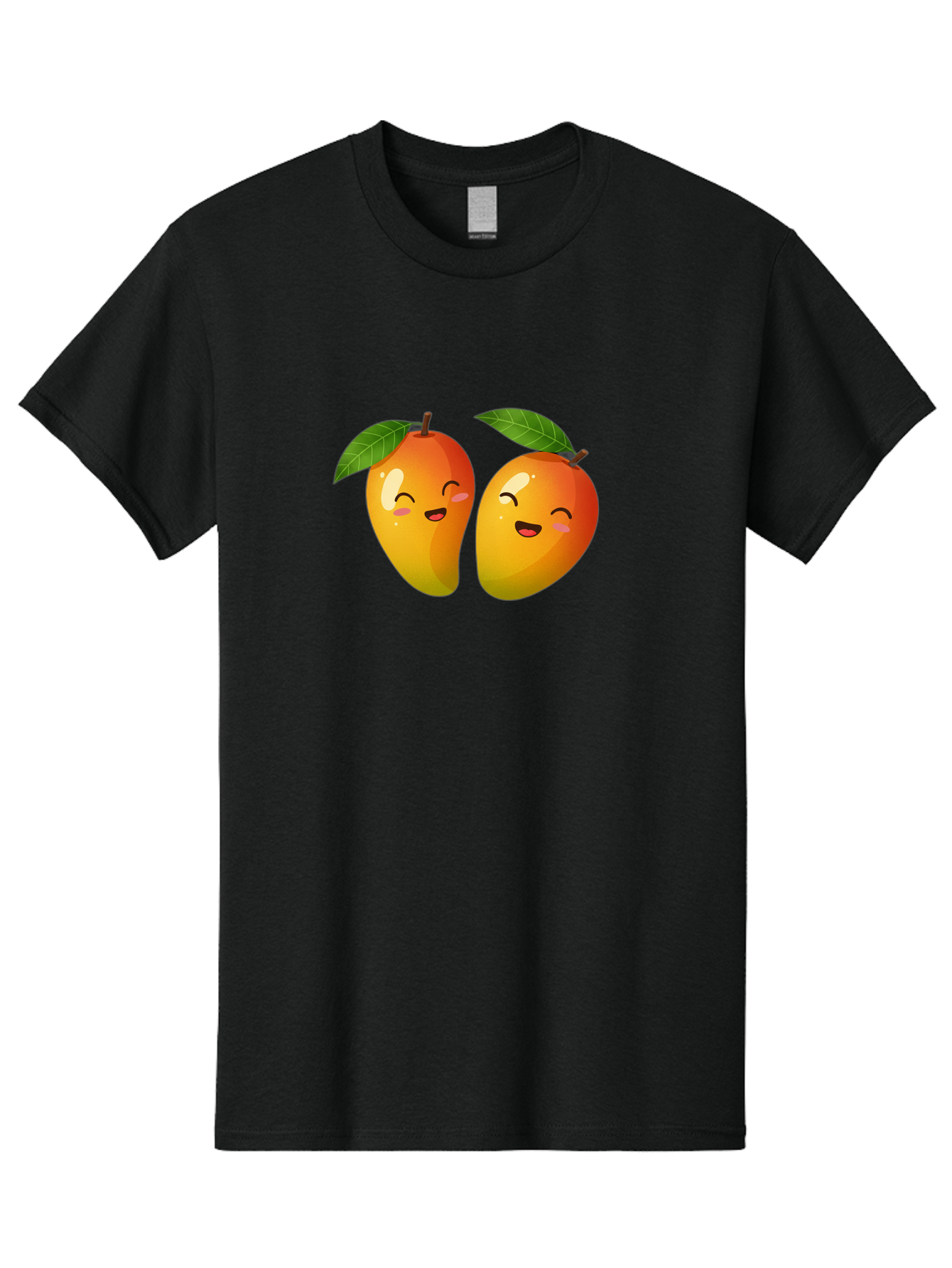 Mango-Emoticons Men'S Graphic Tee, 100% Cotton, Comfortable Casual Summer Wear, Machine Washable, Cartoon Mangoes, Happy Faces, Smiling Fruits, Vibrant Orange, Green Leaves, Cute Illustration, Fruit Emoji, Kawaii Art, Digital Art, Bac142