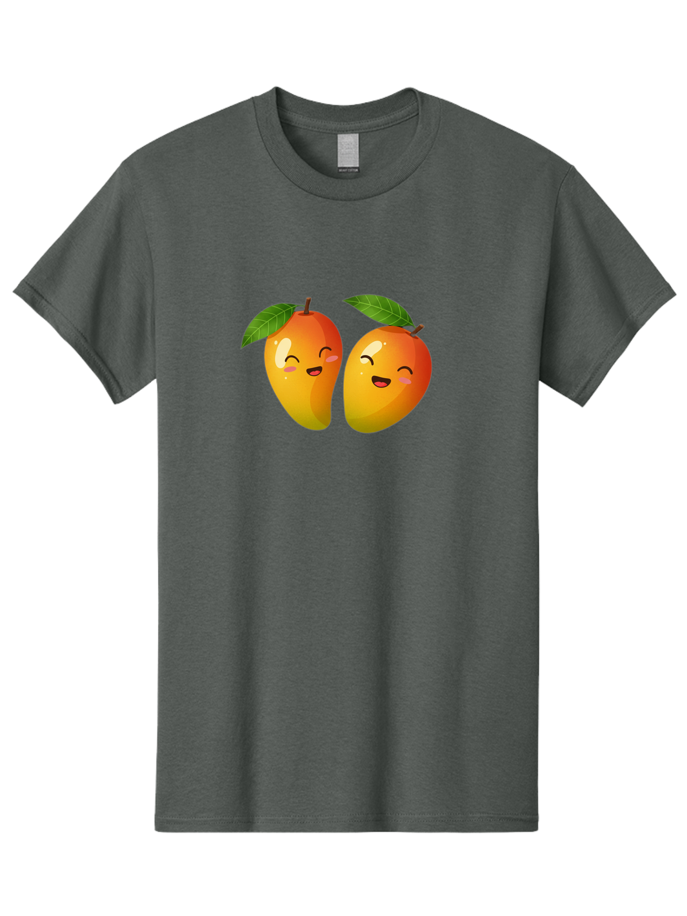 Mango-Emoticons Men'S Graphic Tee, 100% Cotton, Comfortable Casual Summer Wear, Machine Washable, Cartoon Mangoes, Happy Faces, Smiling Fruits, Vibrant Orange, Green Leaves, Cute Illustration, Fruit Emoji, Kawaii Art, Digital Art, Bac142