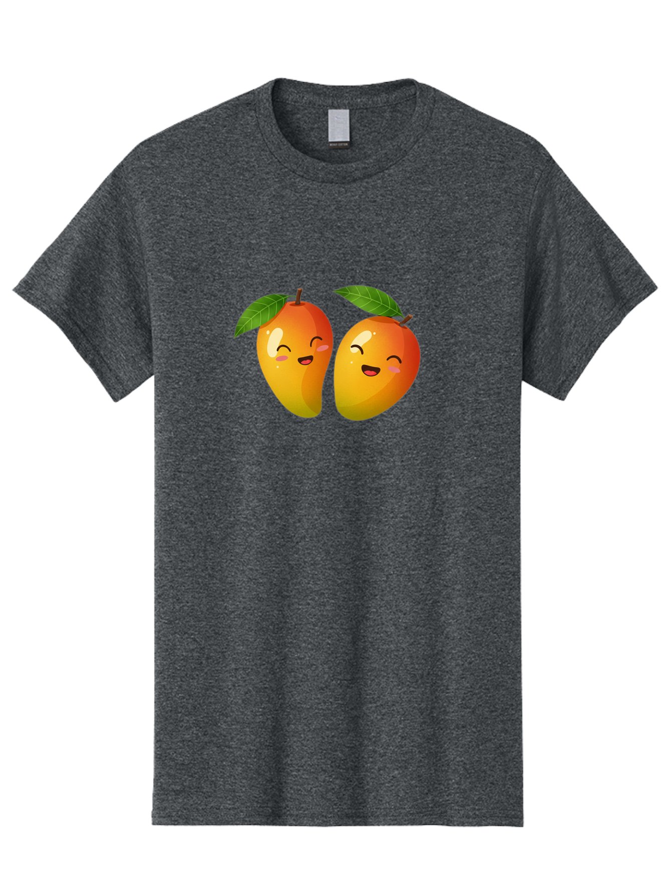 Mango-Emoticons Men'S Graphic Tee, 100% Cotton, Comfortable Casual Summer Wear, Machine Washable, Cartoon Mangoes, Happy Faces, Smiling Fruits, Vibrant Orange, Green Leaves, Cute Illustration, Fruit Emoji, Kawaii Art, Digital Art, Bac142