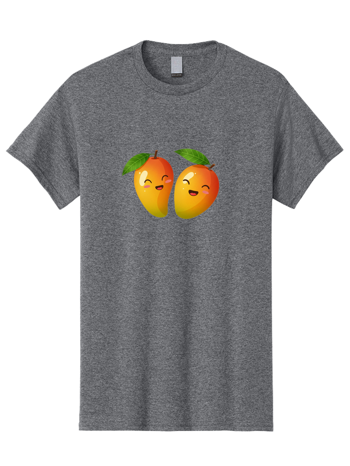 Mango-Emoticons Men'S Graphic Tee, 100% Cotton, Comfortable Casual Summer Wear, Machine Washable, Cartoon Mangoes, Happy Faces, Smiling Fruits, Vibrant Orange, Green Leaves, Cute Illustration, Fruit Emoji, Kawaii Art, Digital Art, Bac142