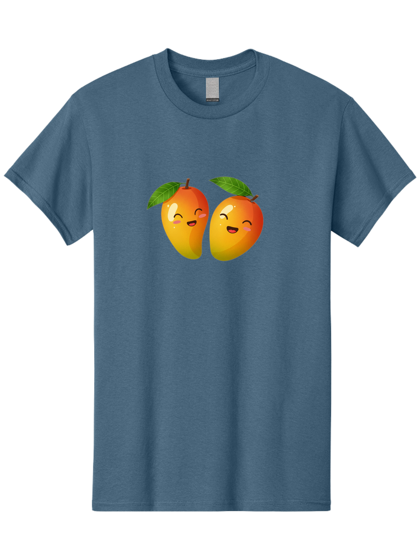 Mango-Emoticons Men'S Graphic Tee, 100% Cotton, Comfortable Casual Summer Wear, Machine Washable, Cartoon Mangoes, Happy Faces, Smiling Fruits, Vibrant Orange, Green Leaves, Cute Illustration, Fruit Emoji, Kawaii Art, Digital Art, Bac142