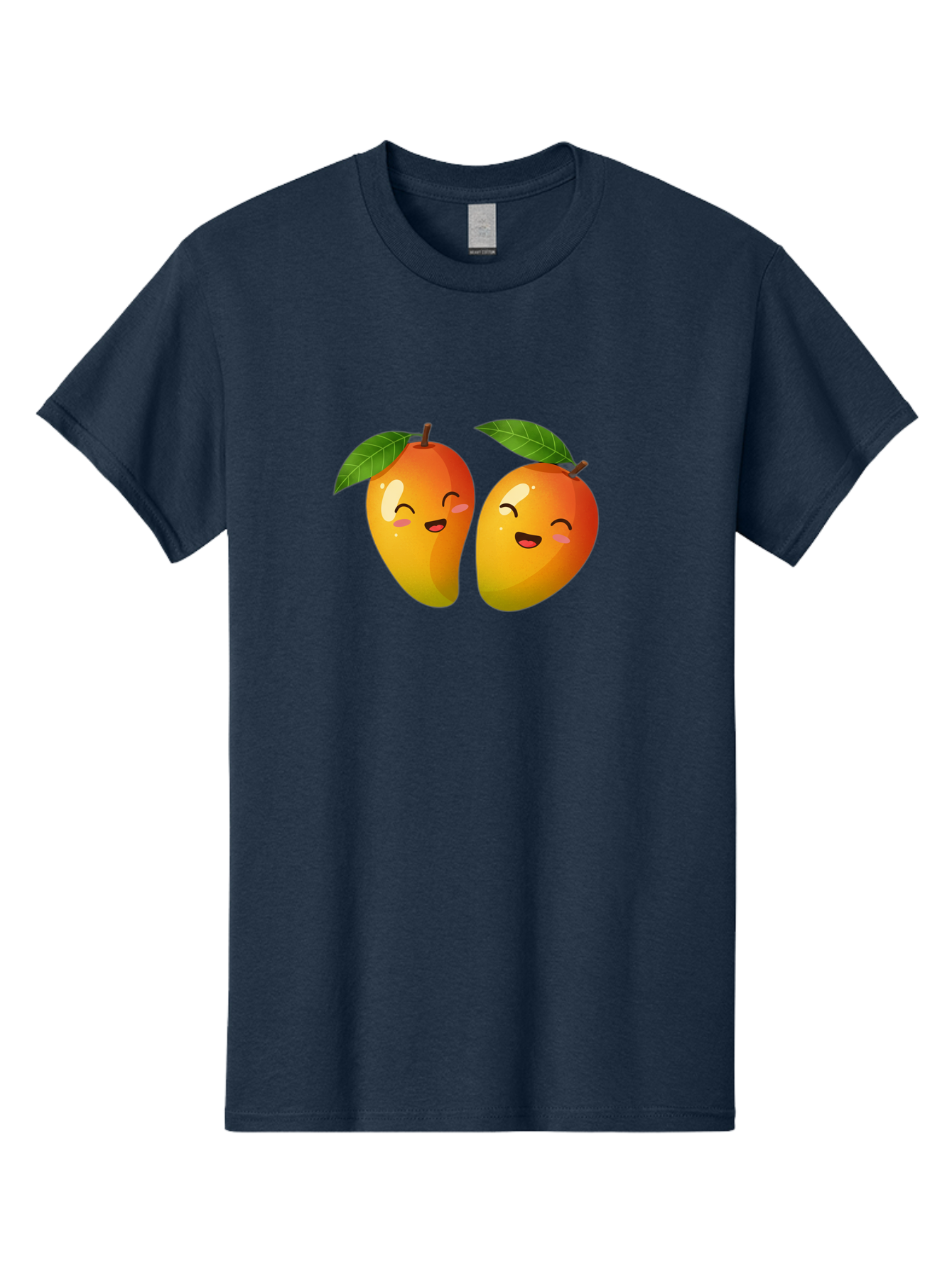 Mango-Emoticons Men'S Graphic Tee, 100% Cotton, Comfortable Casual Summer Wear, Machine Washable, Cartoon Mangoes, Happy Faces, Smiling Fruits, Vibrant Orange, Green Leaves, Cute Illustration, Fruit Emoji, Kawaii Art, Digital Art, Bac142