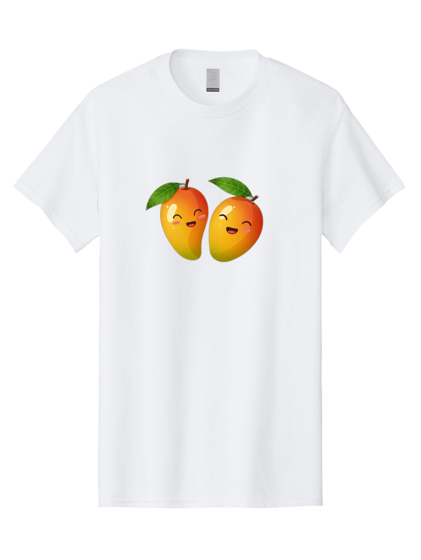 Mango-Emoticons Men'S Graphic Tee, 100% Cotton, Comfortable Casual Summer Wear, Machine Washable, Cartoon Mangoes, Happy Faces, Smiling Fruits, Vibrant Orange, Green Leaves, Cute Illustration, Fruit Emoji, Kawaii Art, Digital Art, Bac142