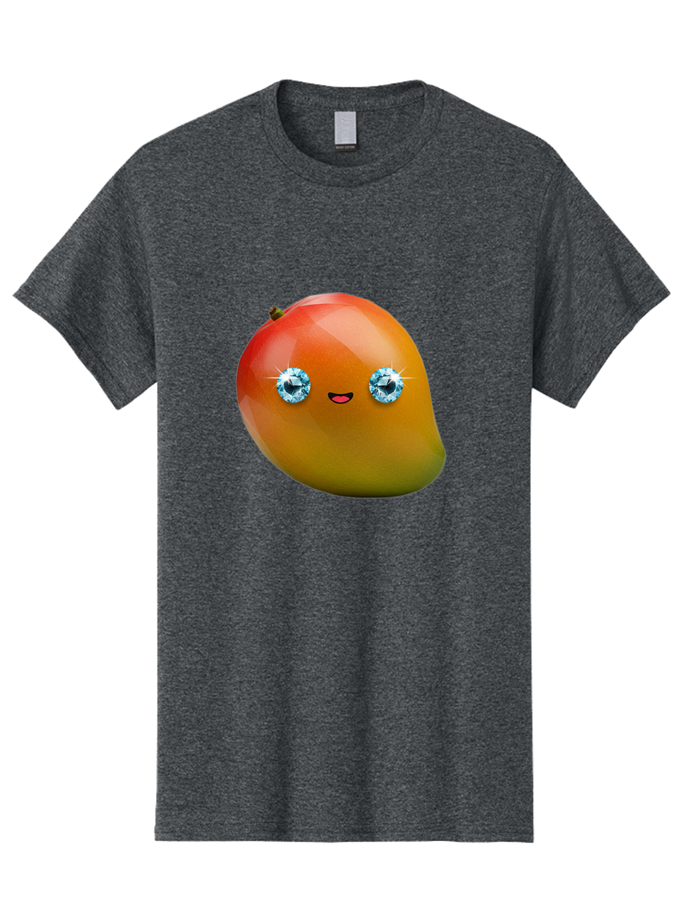 Mango-Eyes Men'S Graphic Tee, 100% Cotton, Comfortable Casual Summer Wear, Machine Washable, Mango Fruit, Diamond Eyes, Cartoon Character, Shiny Mango, Cute Fruit, Smiling Face, Vibrant Colors, Luxury Fruit, Exotic Charm Bac143