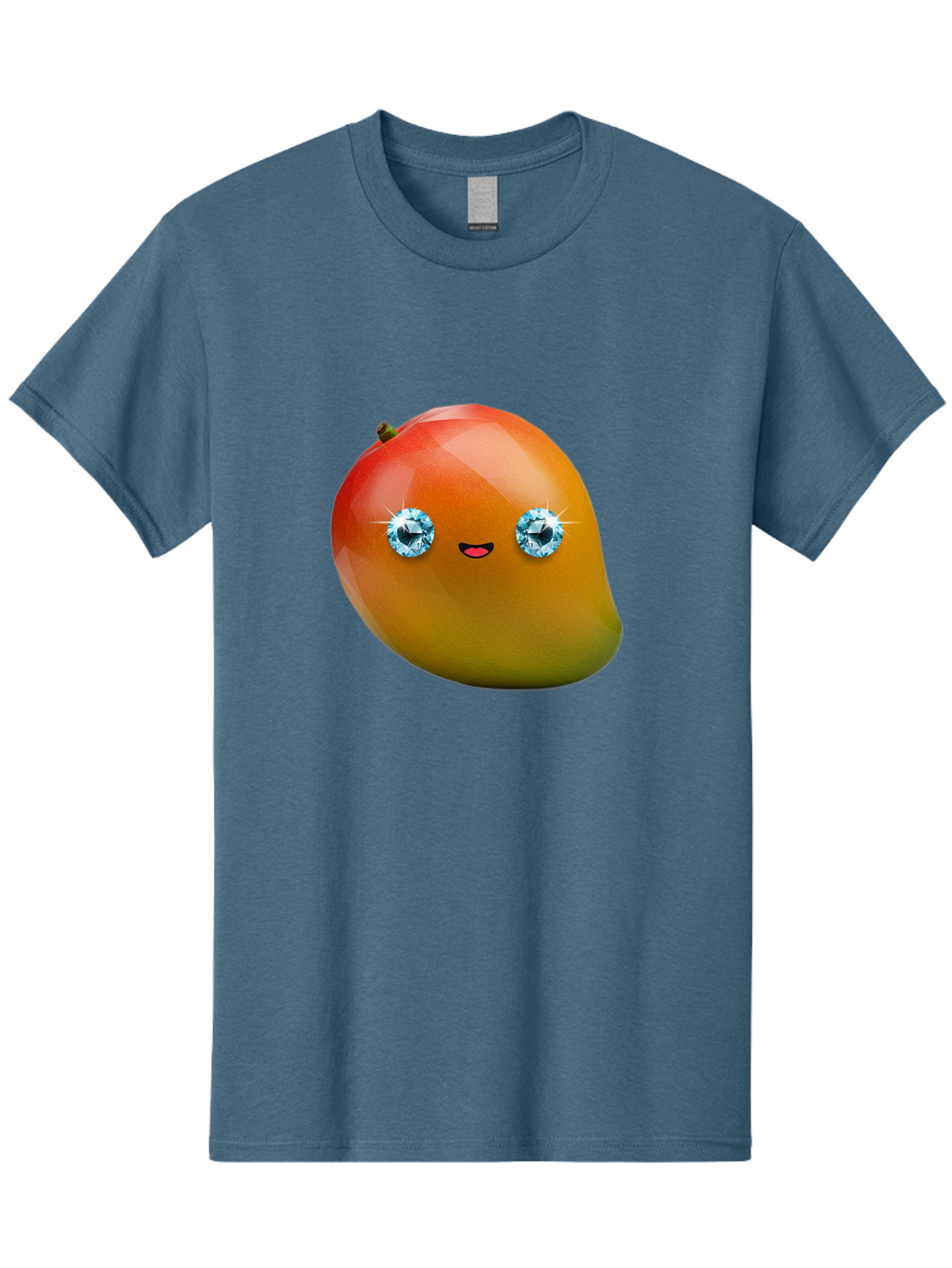 Mango-Eyes Men'S Graphic Tee, 100% Cotton, Comfortable Casual Summer Wear, Machine Washable, Mango Fruit, Diamond Eyes, Cartoon Character, Shiny Mango, Cute Fruit, Smiling Face, Vibrant Colors, Luxury Fruit, Exotic Charm Bac143