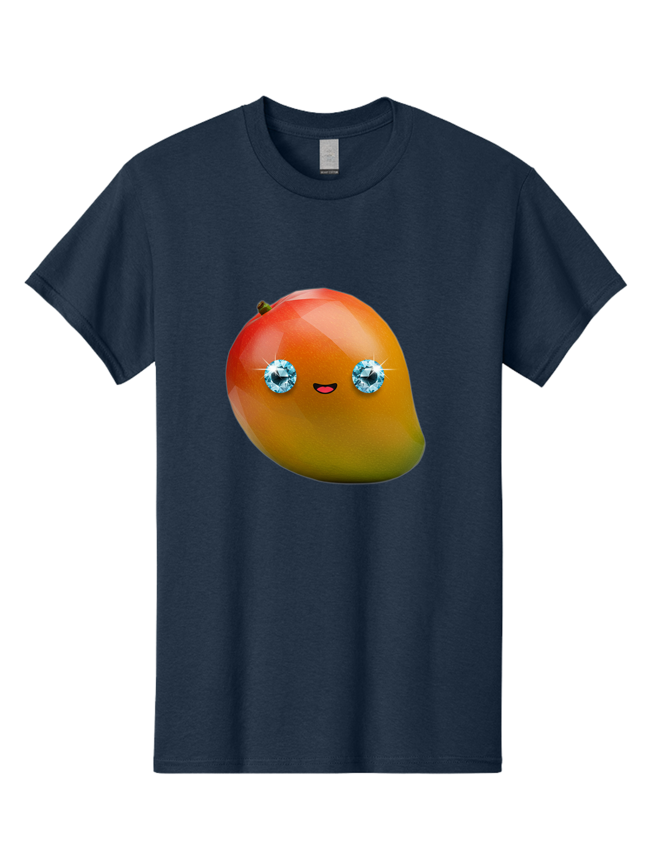 Mango-Eyes Men'S Graphic Tee, 100% Cotton, Comfortable Casual Summer Wear, Machine Washable, Mango Fruit, Diamond Eyes, Cartoon Character, Shiny Mango, Cute Fruit, Smiling Face, Vibrant Colors, Luxury Fruit, Exotic Charm Bac143