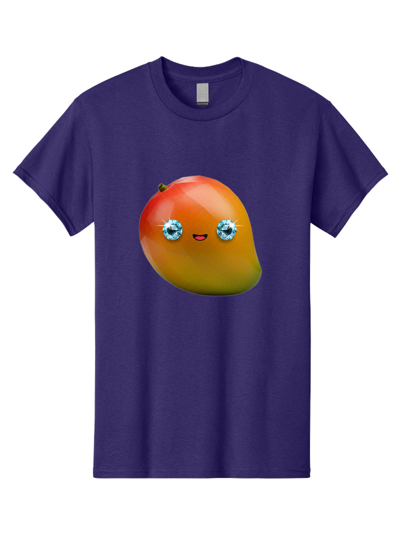 Mango-Eyes Men'S Graphic Tee, 100% Cotton, Comfortable Casual Summer Wear, Machine Washable, Mango Fruit, Diamond Eyes, Cartoon Character, Shiny Mango, Cute Fruit, Smiling Face, Vibrant Colors, Luxury Fruit, Exotic Charm Bac143