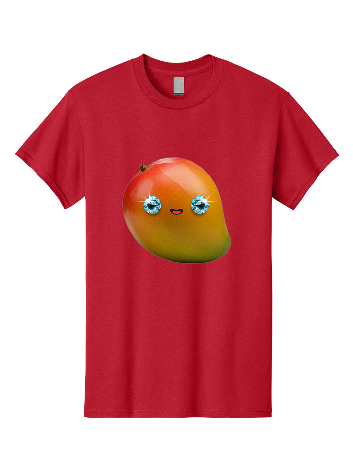 Mango-Eyes Men'S Graphic Tee, 100% Cotton, Comfortable Casual Summer Wear, Machine Washable, Mango Fruit, Diamond Eyes, Cartoon Character, Shiny Mango, Cute Fruit, Smiling Face, Vibrant Colors, Luxury Fruit, Exotic Charm Bac143