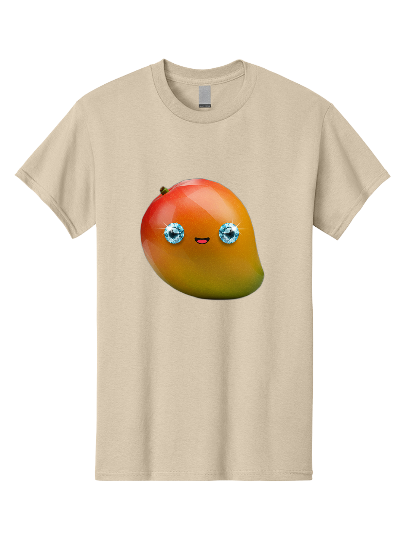 Mango-Eyes Men'S Graphic Tee, 100% Cotton, Comfortable Casual Summer Wear, Machine Washable, Mango Fruit, Diamond Eyes, Cartoon Character, Shiny Mango, Cute Fruit, Smiling Face, Vibrant Colors, Luxury Fruit, Exotic Charm Bac143