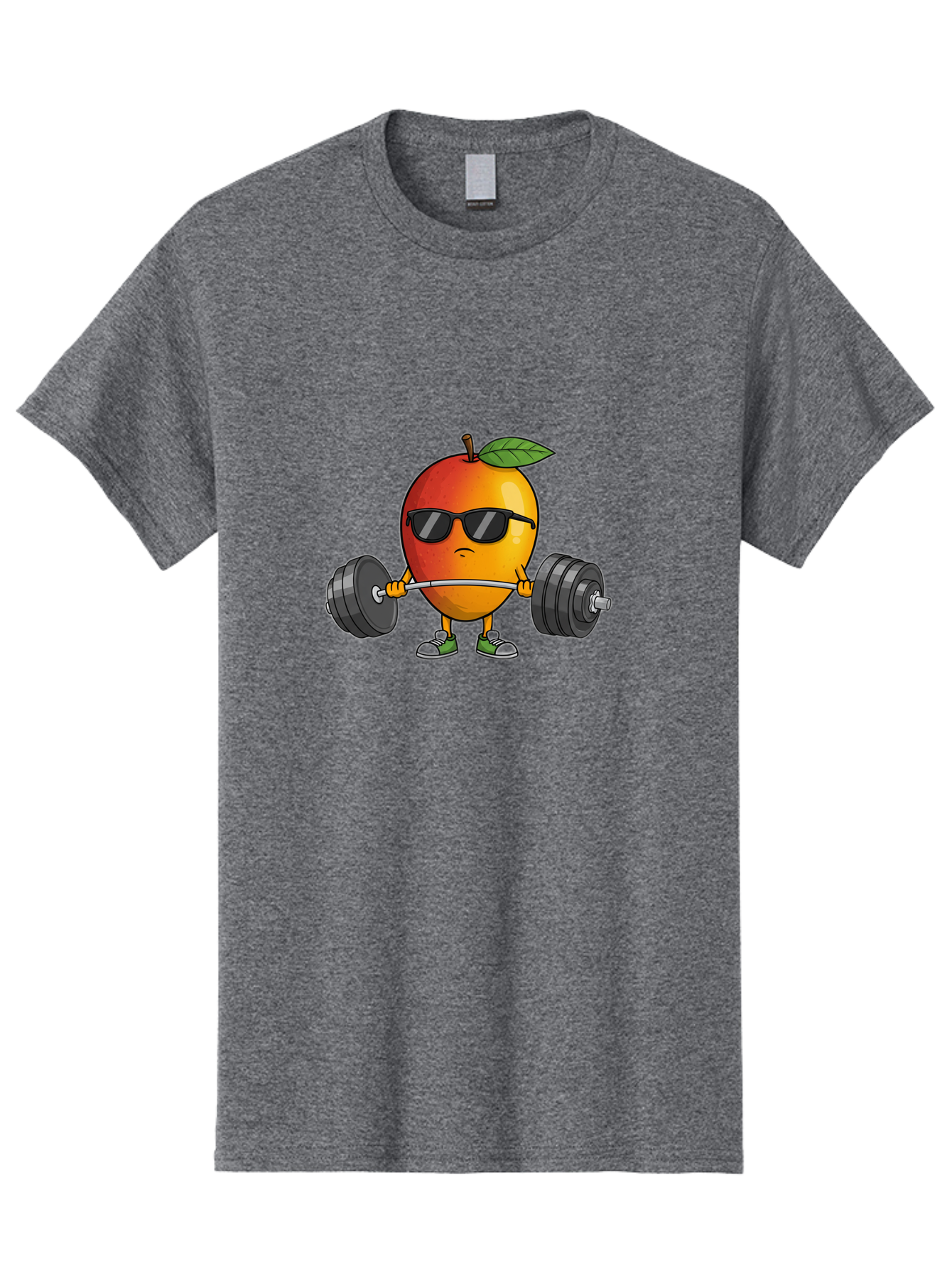 Mango-Fitness Men'S Graphic Tee, 100% Cotton, Comfortable Casual Summer Wear, Machine Washable, Cartoon Mango, Weightlifting, Fitness, Exercise, Sunglasses, Dumbbells, Healthy Lifestyle, Fruit Character, Gym, Workout Routine, Strong Fruit Bac144