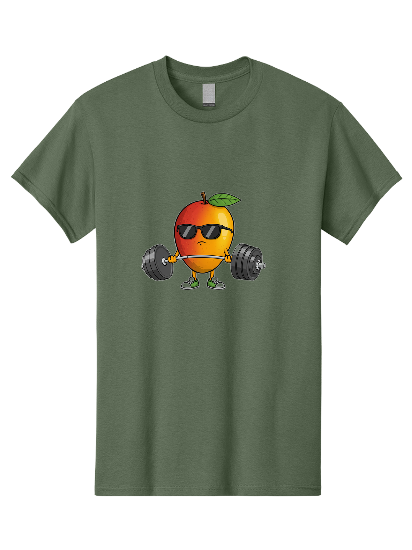 Mango-Fitness Men'S Graphic Tee, 100% Cotton, Comfortable Casual Summer Wear, Machine Washable, Cartoon Mango, Weightlifting, Fitness, Exercise, Sunglasses, Dumbbells, Healthy Lifestyle, Fruit Character, Gym, Workout Routine, Strong Fruit Bac144
