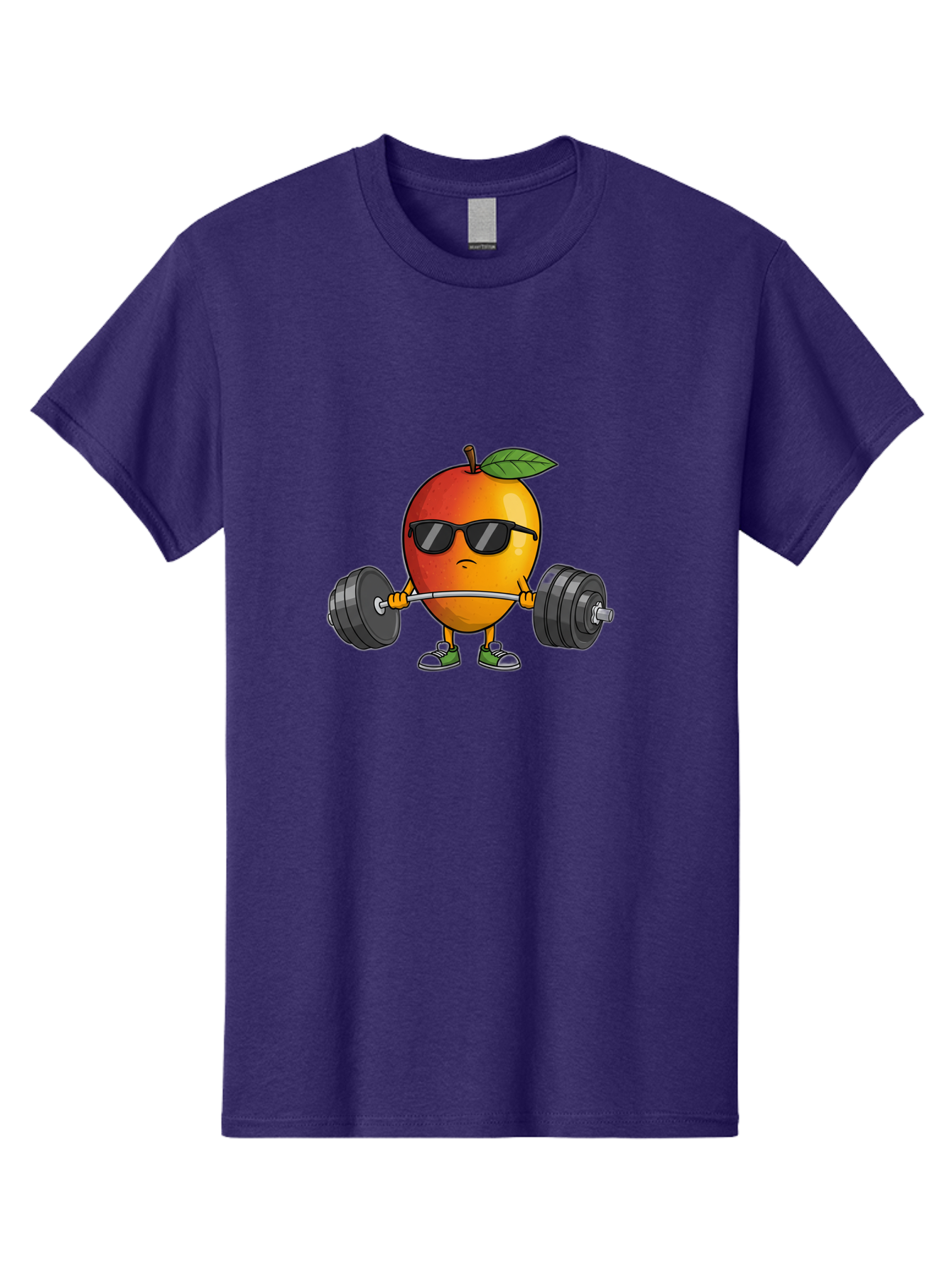 Mango-Fitness Men'S Graphic Tee, 100% Cotton, Comfortable Casual Summer Wear, Machine Washable, Cartoon Mango, Weightlifting, Fitness, Exercise, Sunglasses, Dumbbells, Healthy Lifestyle, Fruit Character, Gym, Workout Routine, Strong Fruit Bac144