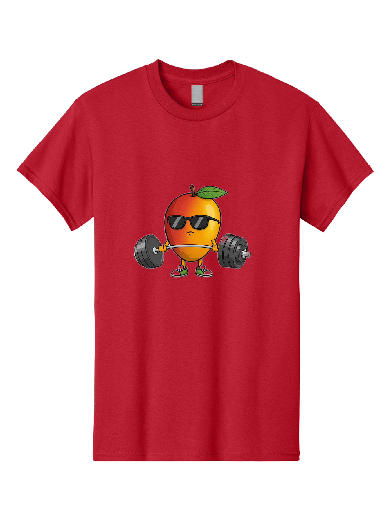 Mango-Fitness Men'S Graphic Tee, 100% Cotton, Comfortable Casual Summer Wear, Machine Washable, Cartoon Mango, Weightlifting, Fitness, Exercise, Sunglasses, Dumbbells, Healthy Lifestyle, Fruit Character, Gym, Workout Routine, Strong Fruit Bac144