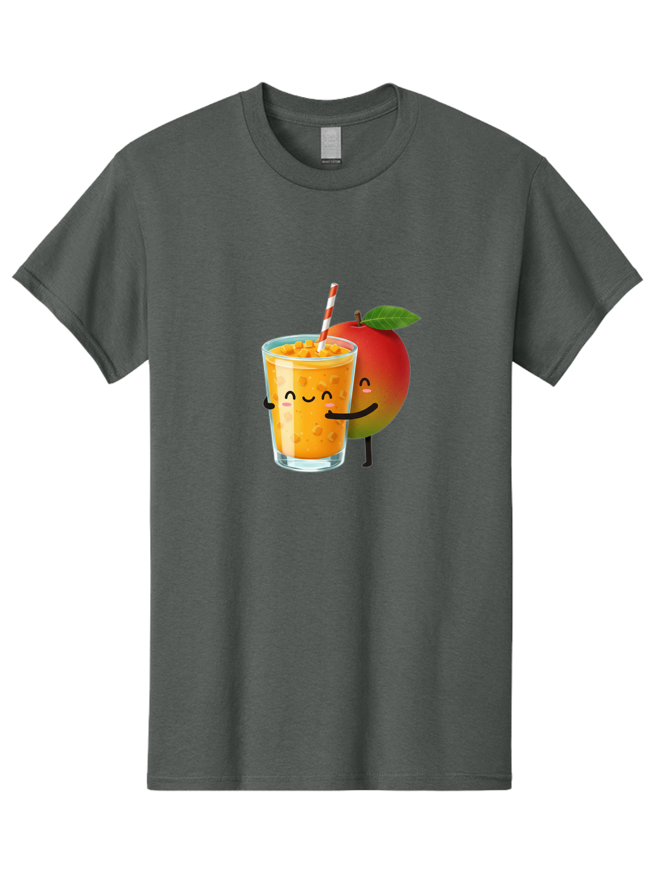 Mango-Juice-1 Men'S Graphic Tee, 100% Cotton, Comfortable Casual Summer Wear, Machine Washable, Cartoon Apple, Mango Juice, Refreshing Drink, Smiling Glass, Red And White Straw, Orange Beverage, Fruit Characters, Happy Face, Healthy Drink, Bac145