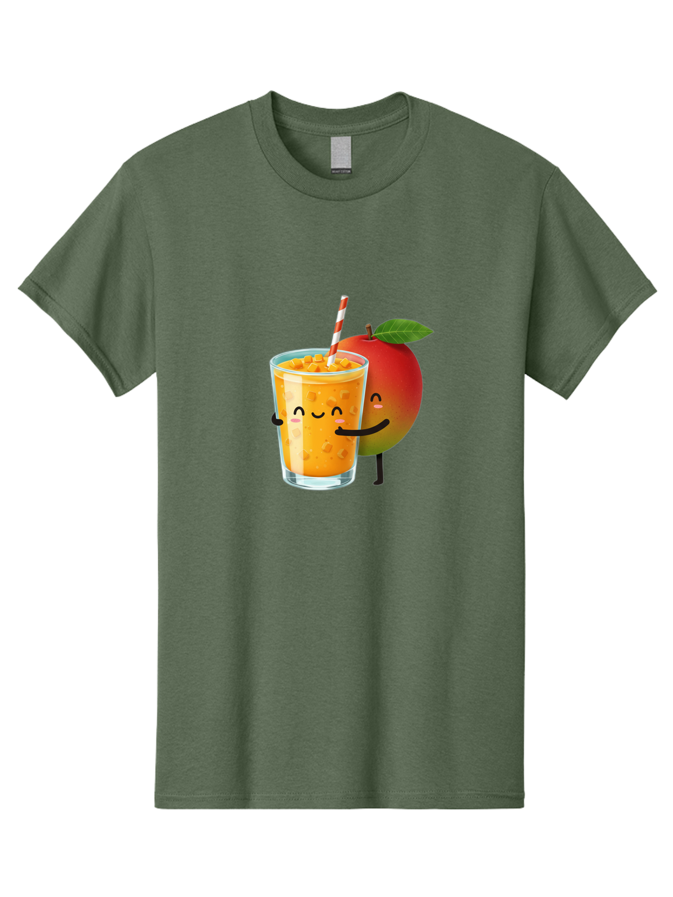 Mango-Juice-1 Men'S Graphic Tee, 100% Cotton, Comfortable Casual Summer Wear, Machine Washable, Cartoon Apple, Mango Juice, Refreshing Drink, Smiling Glass, Red And White Straw, Orange Beverage, Fruit Characters, Happy Face, Healthy Drink, Bac145