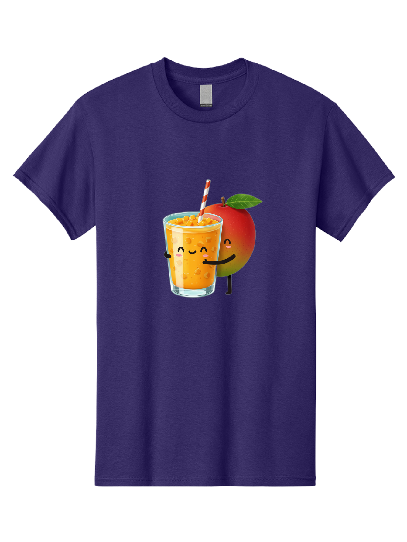 Mango-Juice-1 Men'S Graphic Tee, 100% Cotton, Comfortable Casual Summer Wear, Machine Washable, Cartoon Apple, Mango Juice, Refreshing Drink, Smiling Glass, Red And White Straw, Orange Beverage, Fruit Characters, Happy Face, Healthy Drink, Bac145