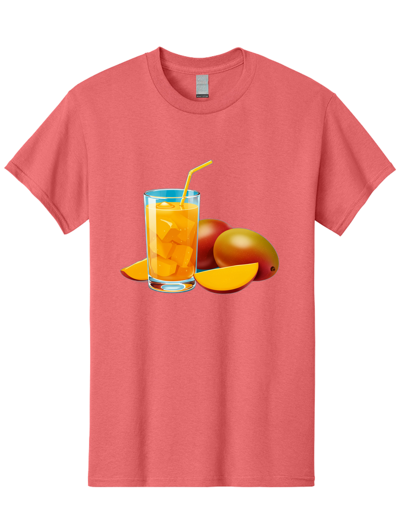 Mango-Juice-2 Men'S Graphic Tee, 100% Cotton, Comfortable Casual Summer Wear, Machine Washable, Mango Juice, Refreshing Drink, Cold Beverage, Tropical Fruit, Mango Chunks, Yellow Straw, Red Mango, Sliced Mango, Summer Drink Bac146