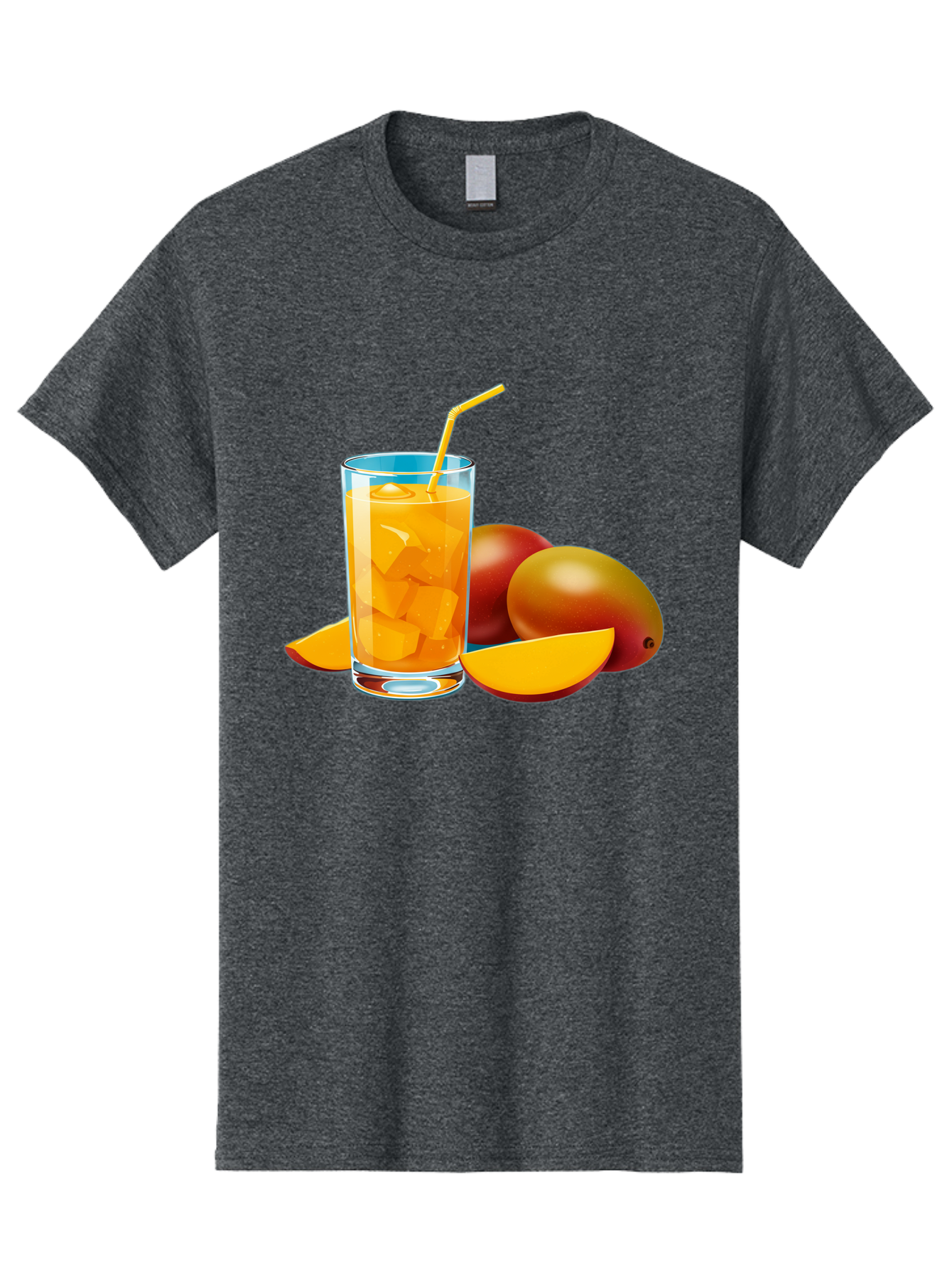 Mango-Juice-2 Men'S Graphic Tee, 100% Cotton, Comfortable Casual Summer Wear, Machine Washable, Mango Juice, Refreshing Drink, Cold Beverage, Tropical Fruit, Mango Chunks, Yellow Straw, Red Mango, Sliced Mango, Summer Drink Bac146