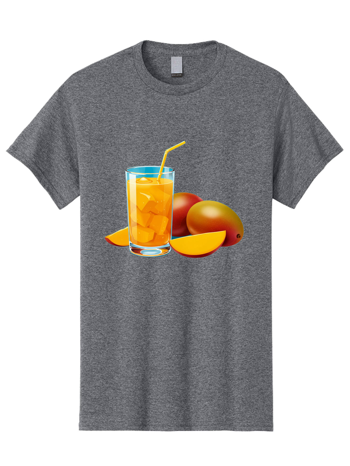 Mango-Juice-2 Men'S Graphic Tee, 100% Cotton, Comfortable Casual Summer Wear, Machine Washable, Mango Juice, Refreshing Drink, Cold Beverage, Tropical Fruit, Mango Chunks, Yellow Straw, Red Mango, Sliced Mango, Summer Drink Bac146