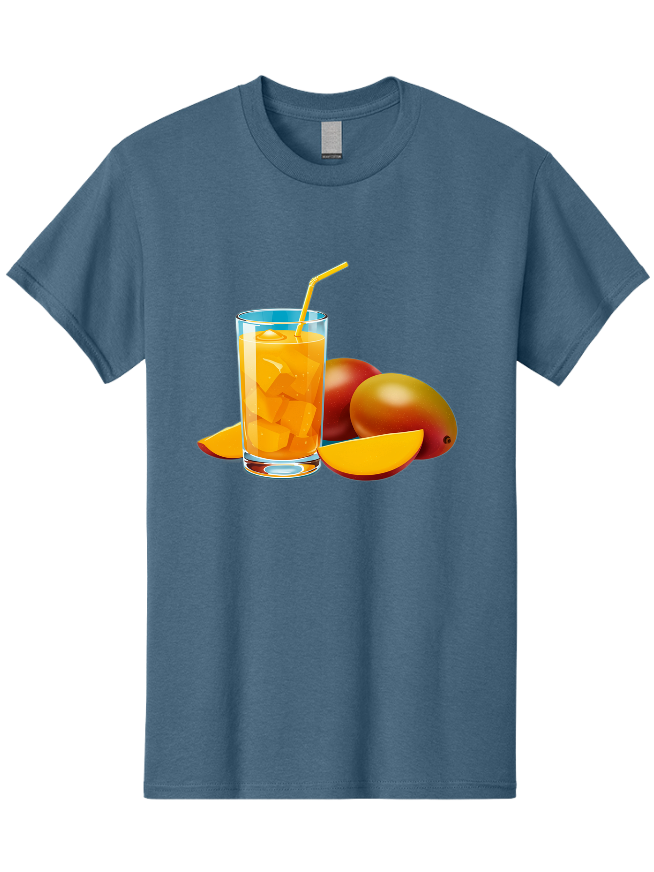 Mango-Juice-2 Men'S Graphic Tee, 100% Cotton, Comfortable Casual Summer Wear, Machine Washable, Mango Juice, Refreshing Drink, Cold Beverage, Tropical Fruit, Mango Chunks, Yellow Straw, Red Mango, Sliced Mango, Summer Drink Bac146