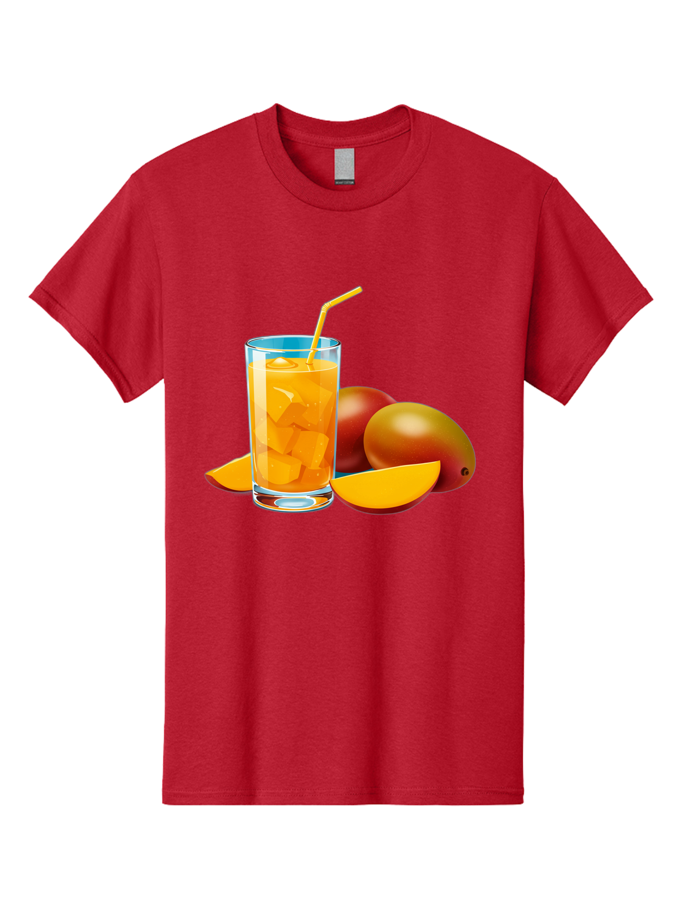 Mango-Juice-2 Men'S Graphic Tee, 100% Cotton, Comfortable Casual Summer Wear, Machine Washable, Mango Juice, Refreshing Drink, Cold Beverage, Tropical Fruit, Mango Chunks, Yellow Straw, Red Mango, Sliced Mango, Summer Drink Bac146