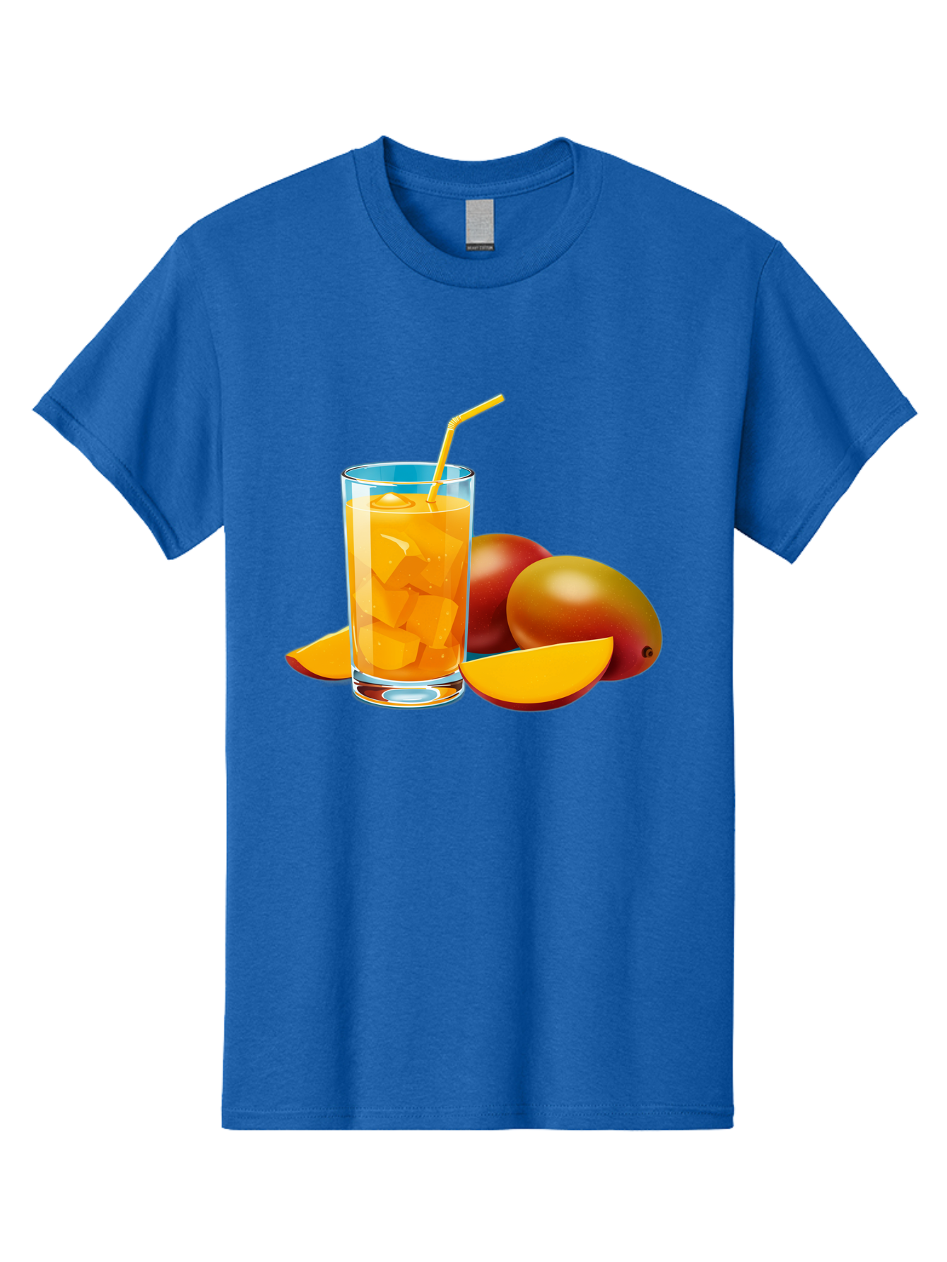 Mango-Juice-2 Men'S Graphic Tee, 100% Cotton, Comfortable Casual Summer Wear, Machine Washable, Mango Juice, Refreshing Drink, Cold Beverage, Tropical Fruit, Mango Chunks, Yellow Straw, Red Mango, Sliced Mango, Summer Drink Bac146