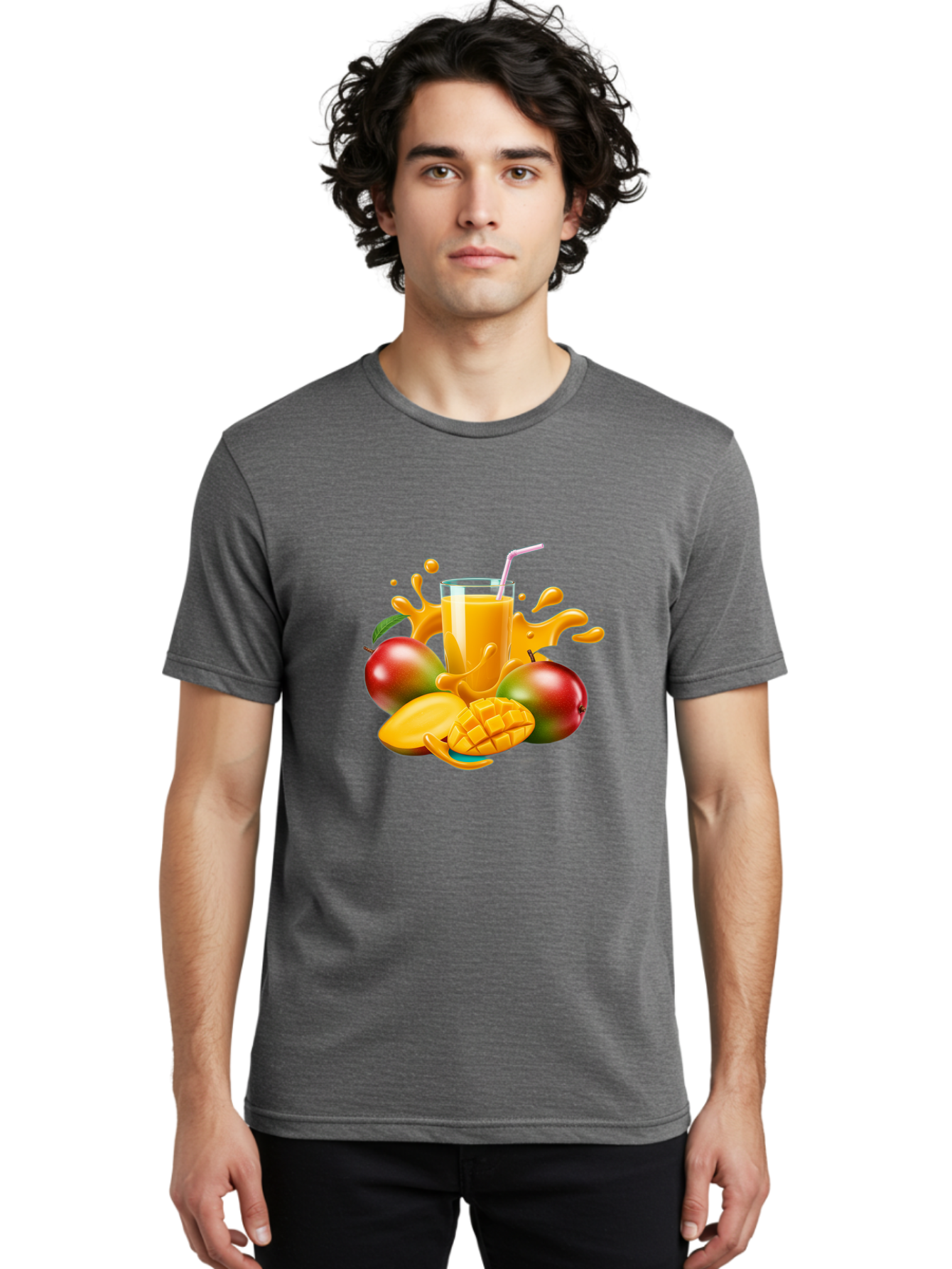 Mango-Juice-4 Men'S Graphic Tee, 100% Cotton, Comfortable Casual Summer Wear, Machine Washable, Fresh Mango Juice, Ripe Mangoes, Healthy Drink, Refreshing Beverage, Tropical Flavors, Fruit Smoothie, Vibrant Colors, Juice Splash Bac148