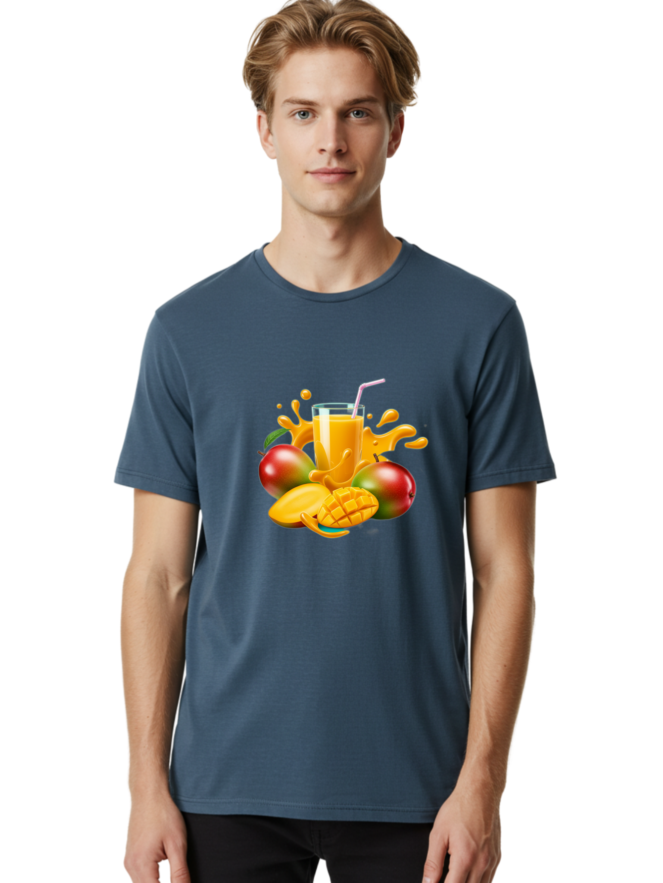 Mango-Juice-4 Men'S Graphic Tee, 100% Cotton, Comfortable Casual Summer Wear, Machine Washable, Fresh Mango Juice, Ripe Mangoes, Healthy Drink, Refreshing Beverage, Tropical Flavors, Fruit Smoothie, Vibrant Colors, Juice Splash Bac148
