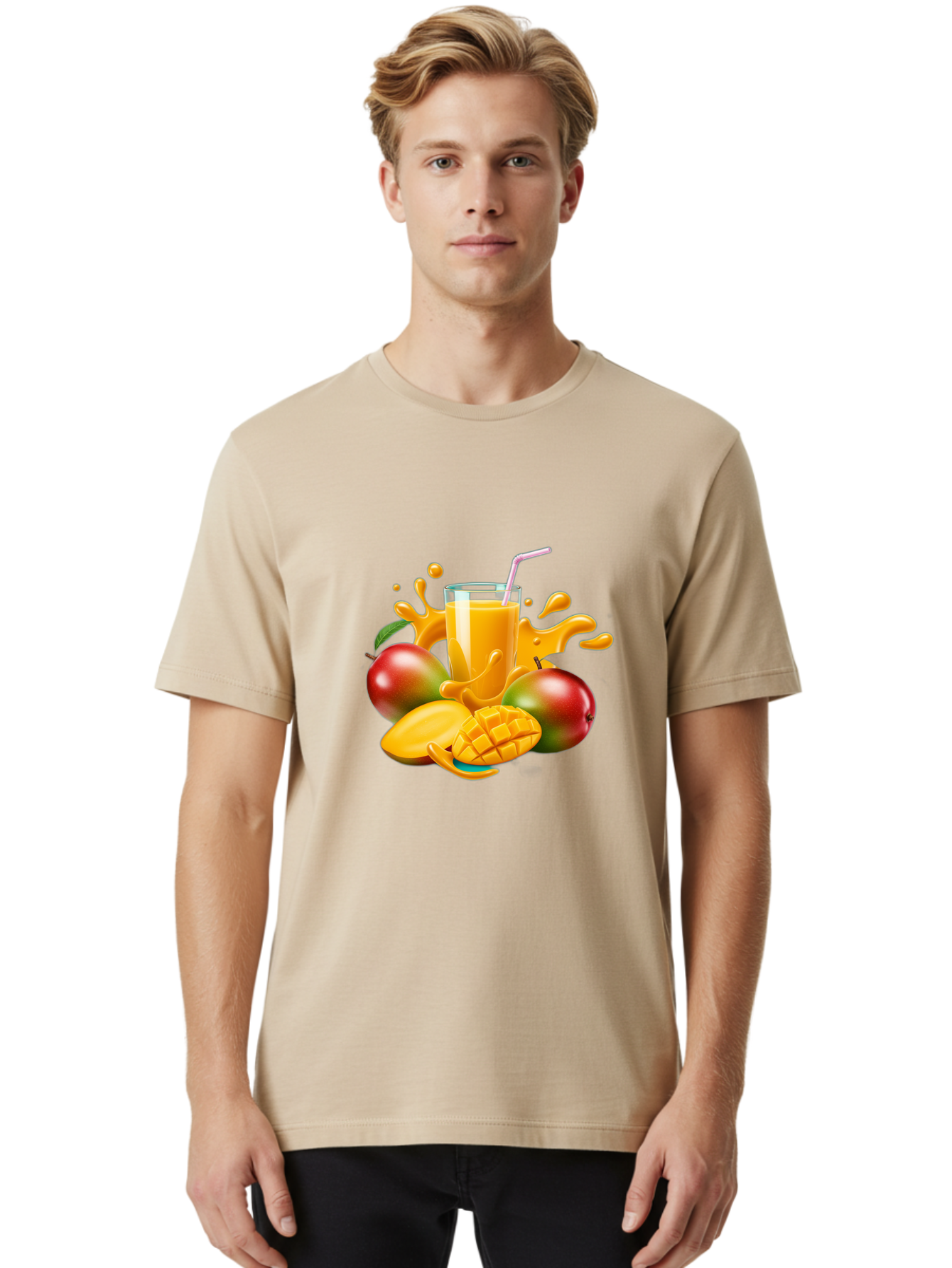 Mango-Juice-4 Men'S Graphic Tee, 100% Cotton, Comfortable Casual Summer Wear, Machine Washable, Fresh Mango Juice, Ripe Mangoes, Healthy Drink, Refreshing Beverage, Tropical Flavors, Fruit Smoothie, Vibrant Colors, Juice Splash Bac148