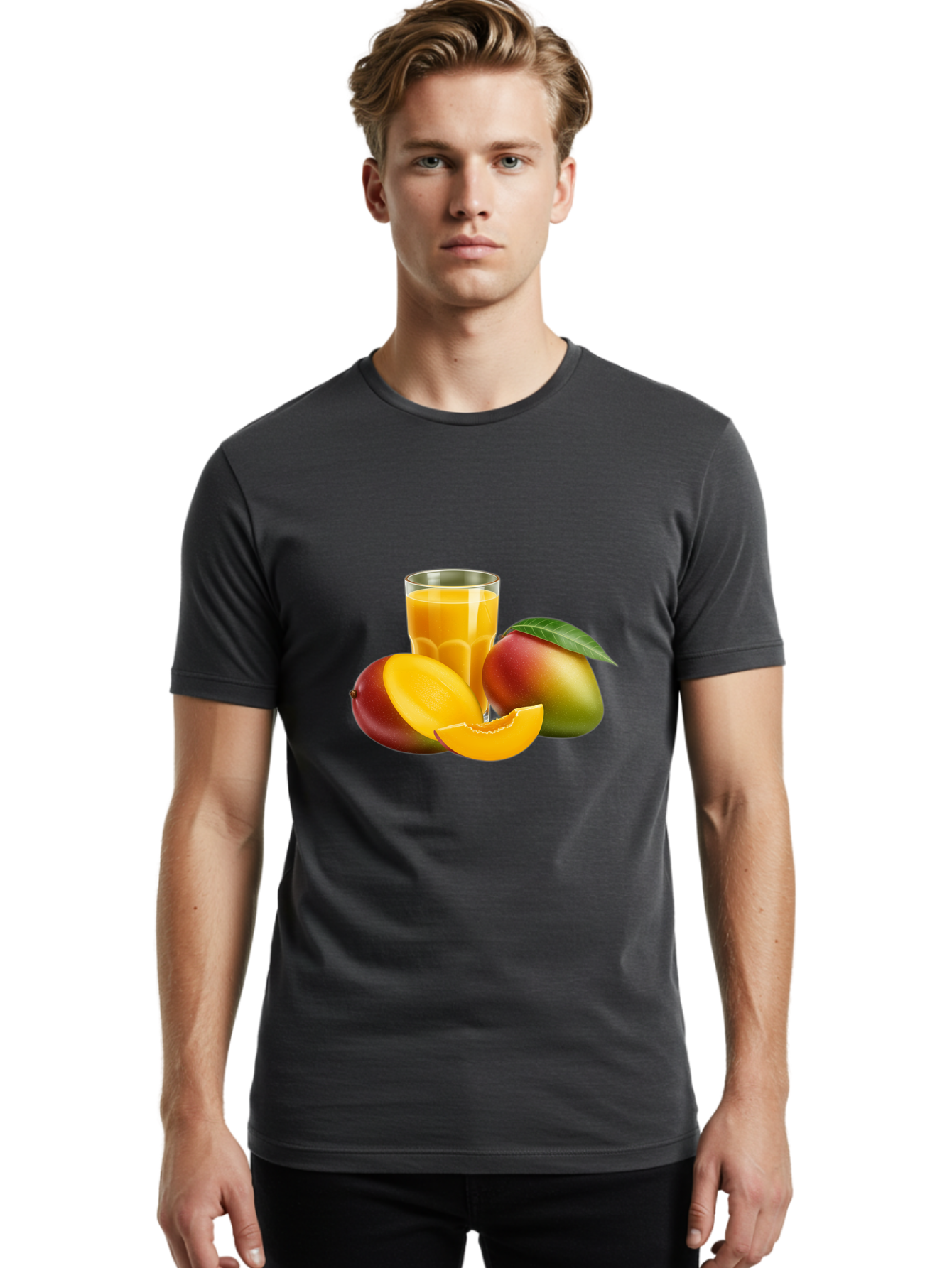 Mango-Juice-5 Men'S Graphic Tee, 100% Cotton, Comfortable Casual Summer Wear, Machine Washable, Fresh Mango, Mango Juice, Tropical Flavors, Refreshing Drink, Healthy Beverage, Sliced Mango, Whole Mango, Fruit Juice, Natural Ingredients, Bac149