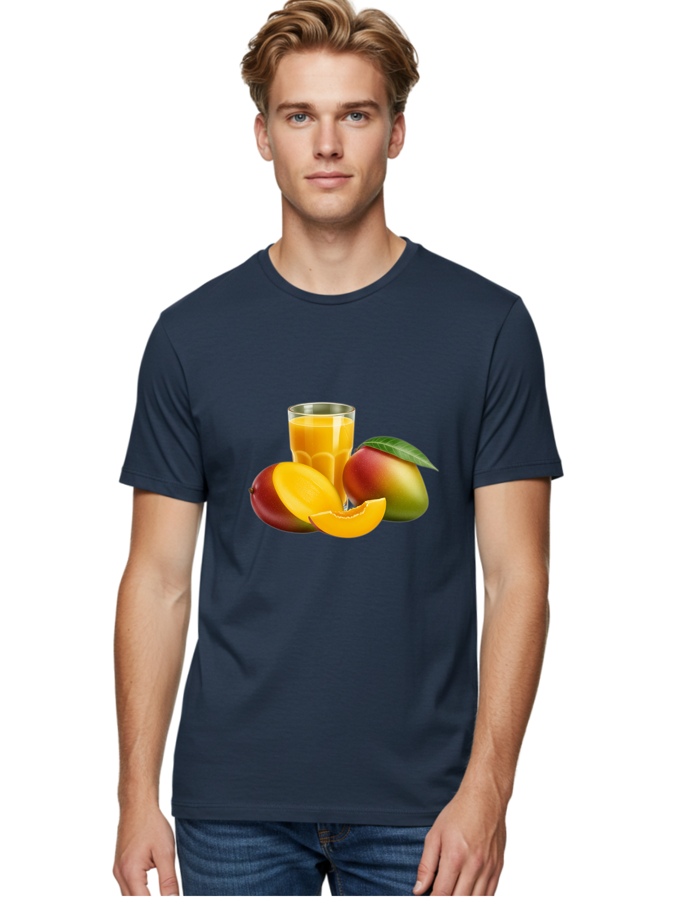 Mango-Juice-5 Men'S Graphic Tee, 100% Cotton, Comfortable Casual Summer Wear, Machine Washable, Fresh Mango, Mango Juice, Tropical Flavors, Refreshing Drink, Healthy Beverage, Sliced Mango, Whole Mango, Fruit Juice, Natural Ingredients, Bac149