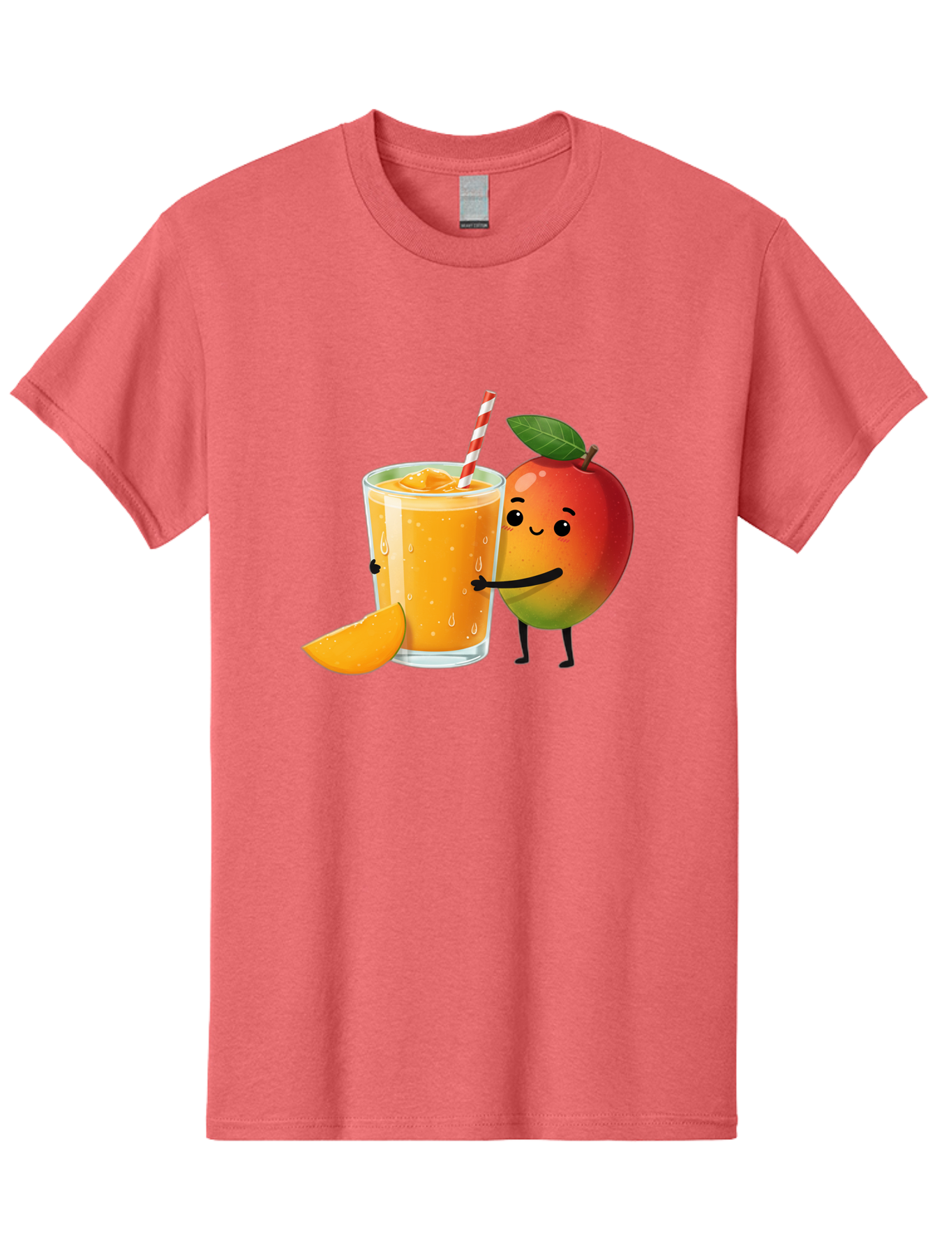 Mango-Juice Men'S Graphic Tee, 100% Cotton, Comfortable Casual Summer Wear, Machine Washable, Mango Juice, Cartoon Characters, Orange Juice, Fruit Juice, Healthy Drink, Refreshing Beverage, Smiling Mango, Cute Character, Orange Drink Bac150