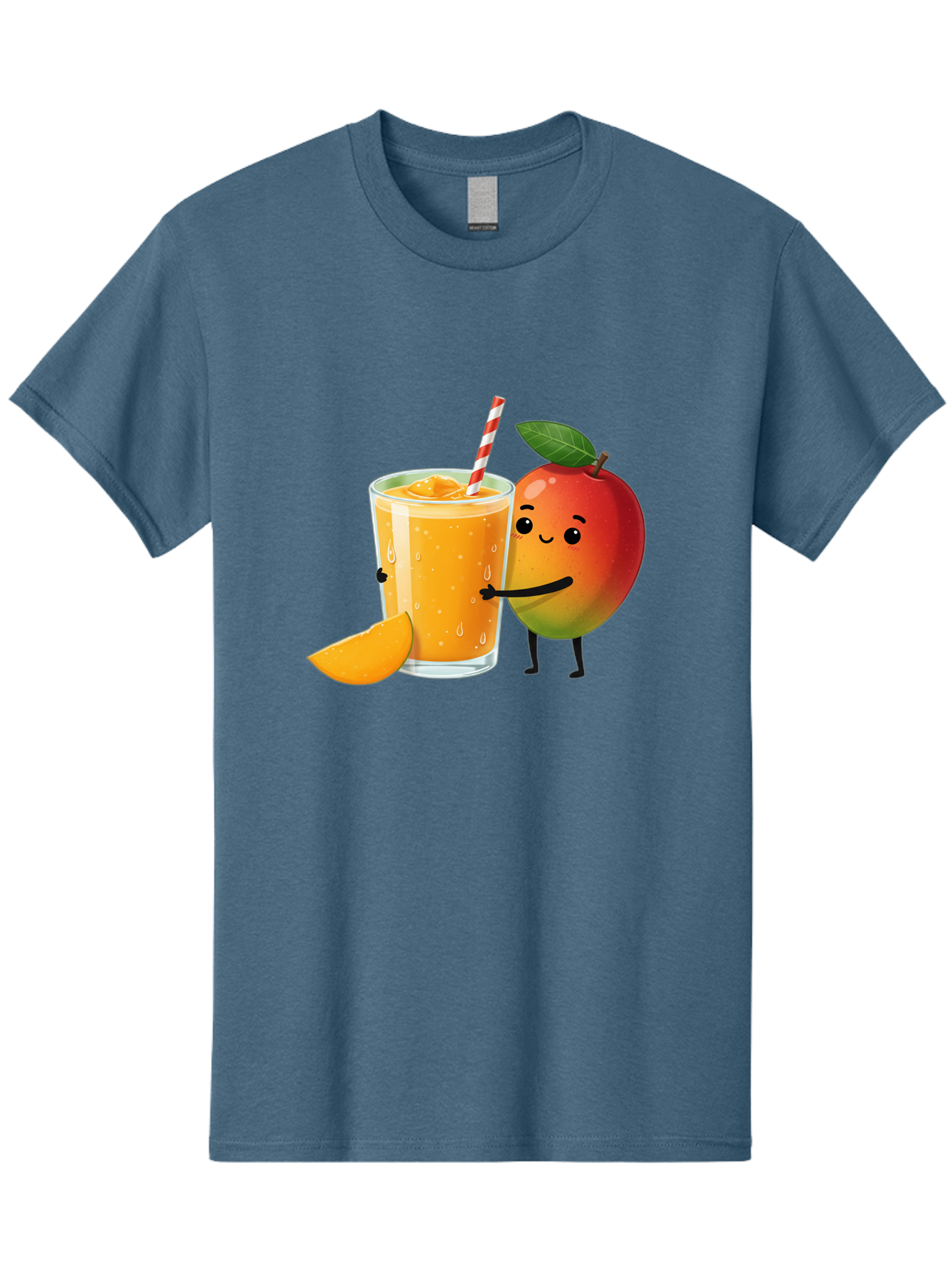 Mango-Juice Men'S Graphic Tee, 100% Cotton, Comfortable Casual Summer Wear, Machine Washable, Mango Juice, Cartoon Characters, Orange Juice, Fruit Juice, Healthy Drink, Refreshing Beverage, Smiling Mango, Cute Character, Orange Drink Bac150