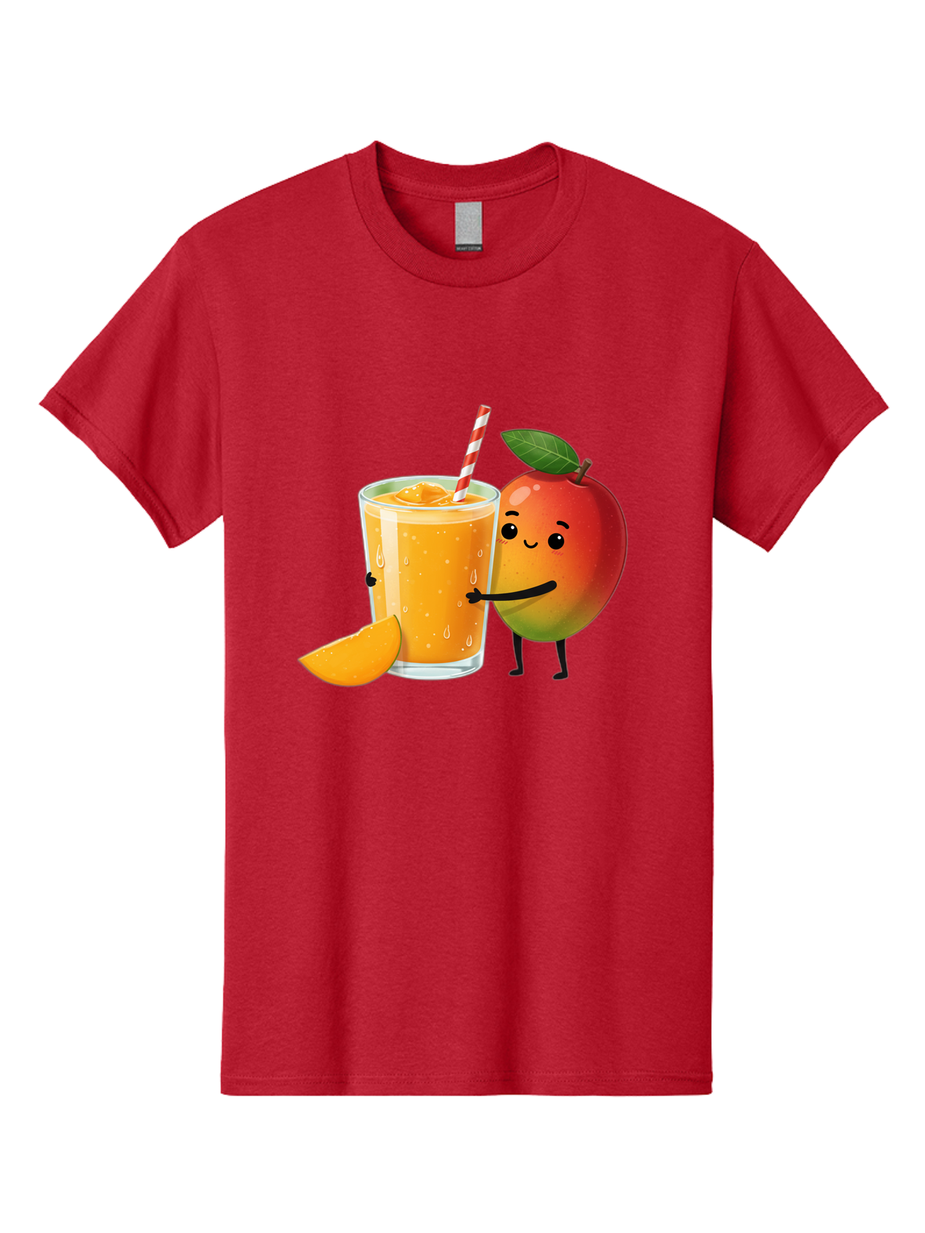 Mango-Juice Men'S Graphic Tee, 100% Cotton, Comfortable Casual Summer Wear, Machine Washable, Mango Juice, Cartoon Characters, Orange Juice, Fruit Juice, Healthy Drink, Refreshing Beverage, Smiling Mango, Cute Character, Orange Drink Bac150