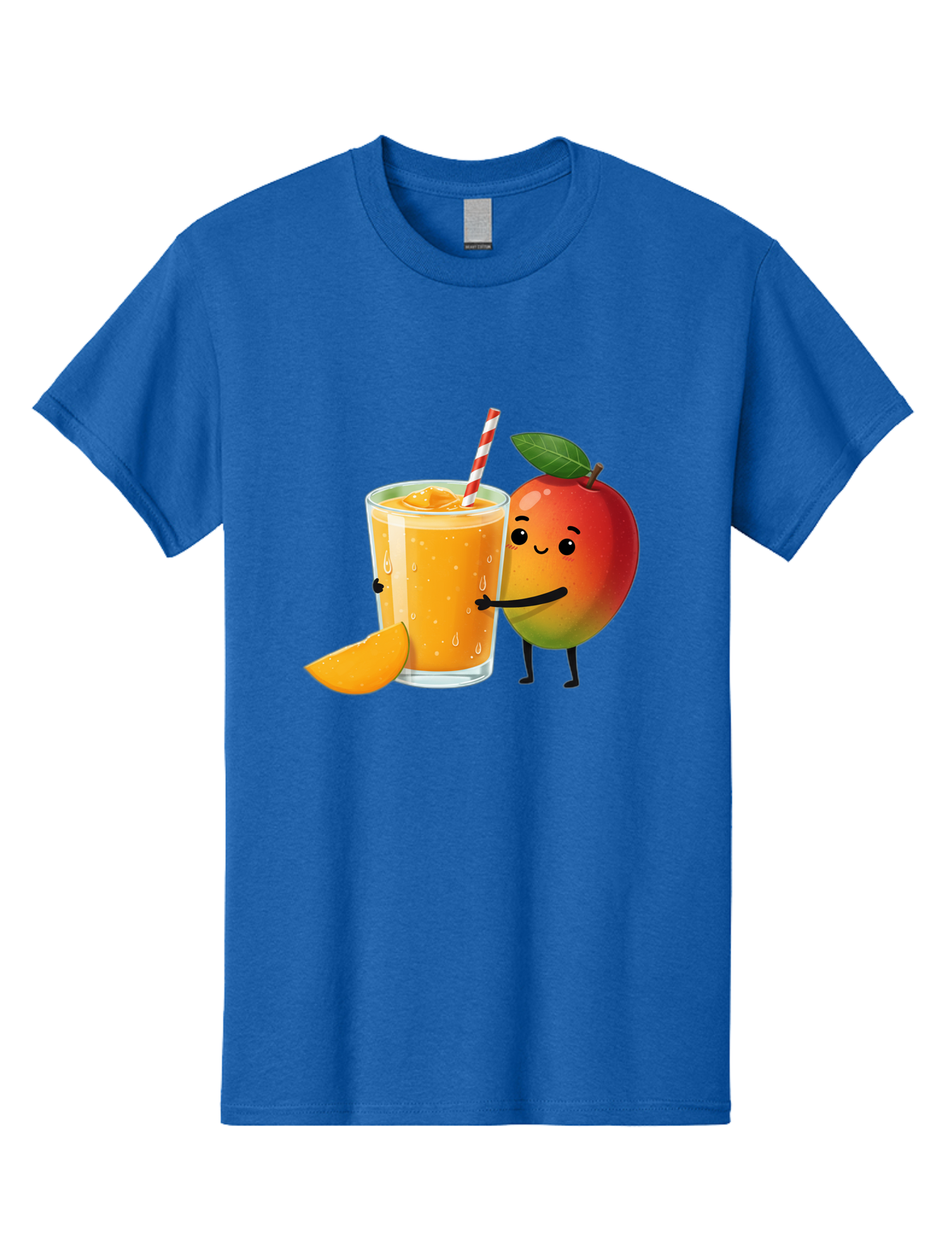 Mango-Juice Men'S Graphic Tee, 100% Cotton, Comfortable Casual Summer Wear, Machine Washable, Mango Juice, Cartoon Characters, Orange Juice, Fruit Juice, Healthy Drink, Refreshing Beverage, Smiling Mango, Cute Character, Orange Drink Bac150
