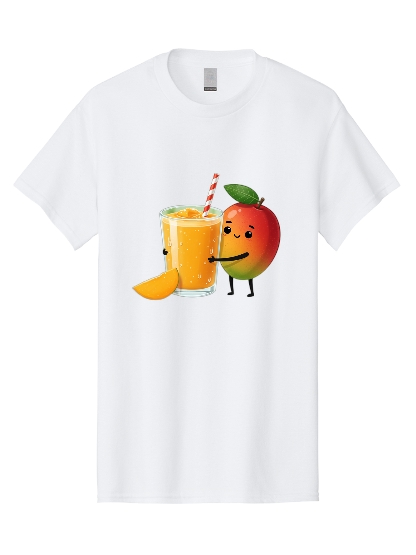 Mango-Juice Men'S Graphic Tee, 100% Cotton, Comfortable Casual Summer Wear, Machine Washable, Mango Juice, Cartoon Characters, Orange Juice, Fruit Juice, Healthy Drink, Refreshing Beverage, Smiling Mango, Cute Character, Orange Drink Bac150