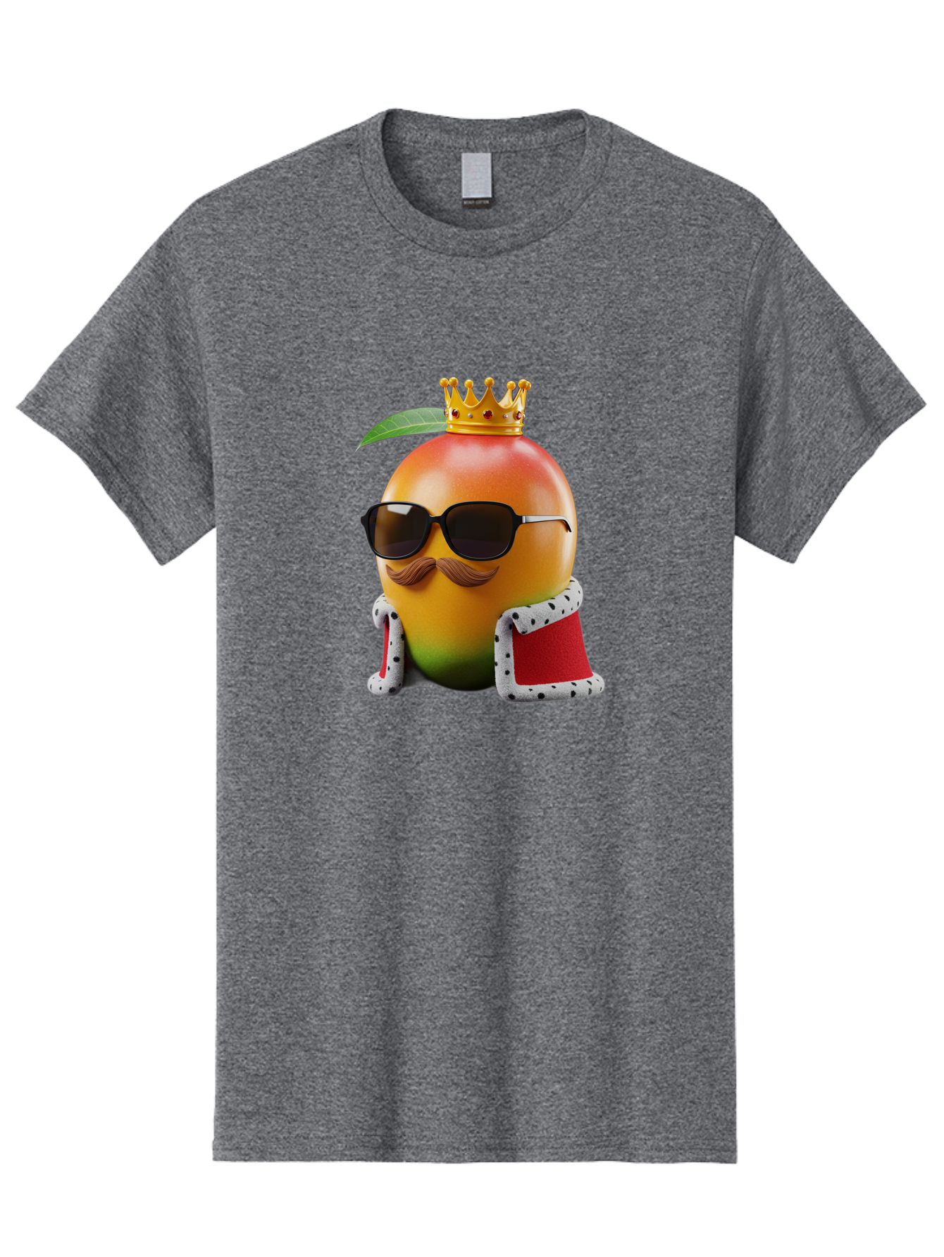 Mango-King Men'S Graphic Tee, 100% Cotton, Comfortable Casual Summer Wear, Machine Washable, Cartoon Mango Character, Mango With Sunglasses, Crown On Mango, Royal Treatment, Funny Fruit, Mango Illustration, Whimsical Design, Playful Art, Bac151