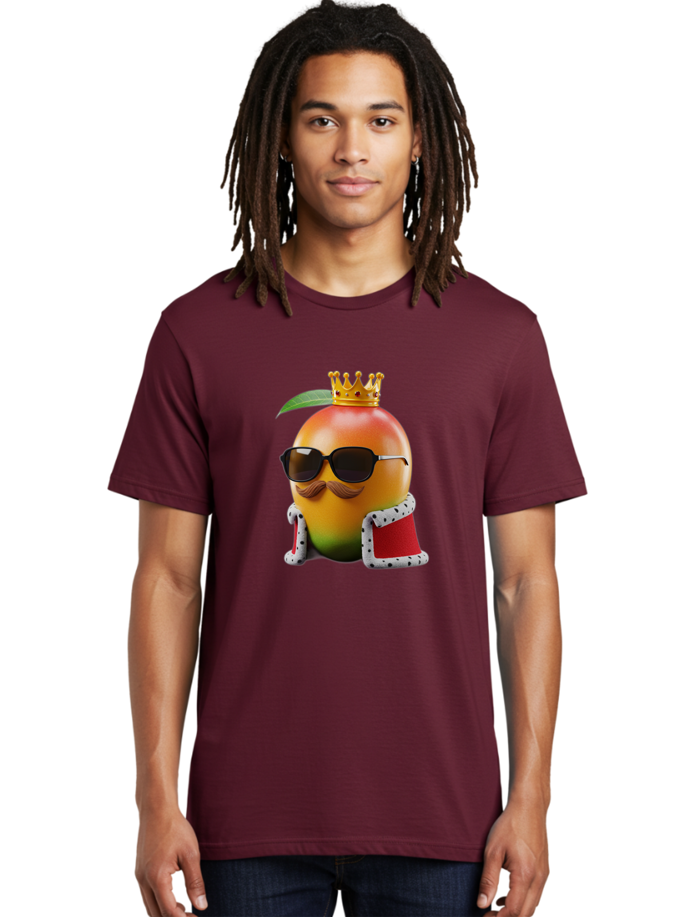 Mango-King Men'S Graphic Tee, 100% Cotton, Comfortable Casual Summer Wear, Machine Washable, Cartoon Mango Character, Mango With Sunglasses, Crown On Mango, Royal Treatment, Funny Fruit, Mango Illustration, Whimsical Design, Playful Art, Bac151