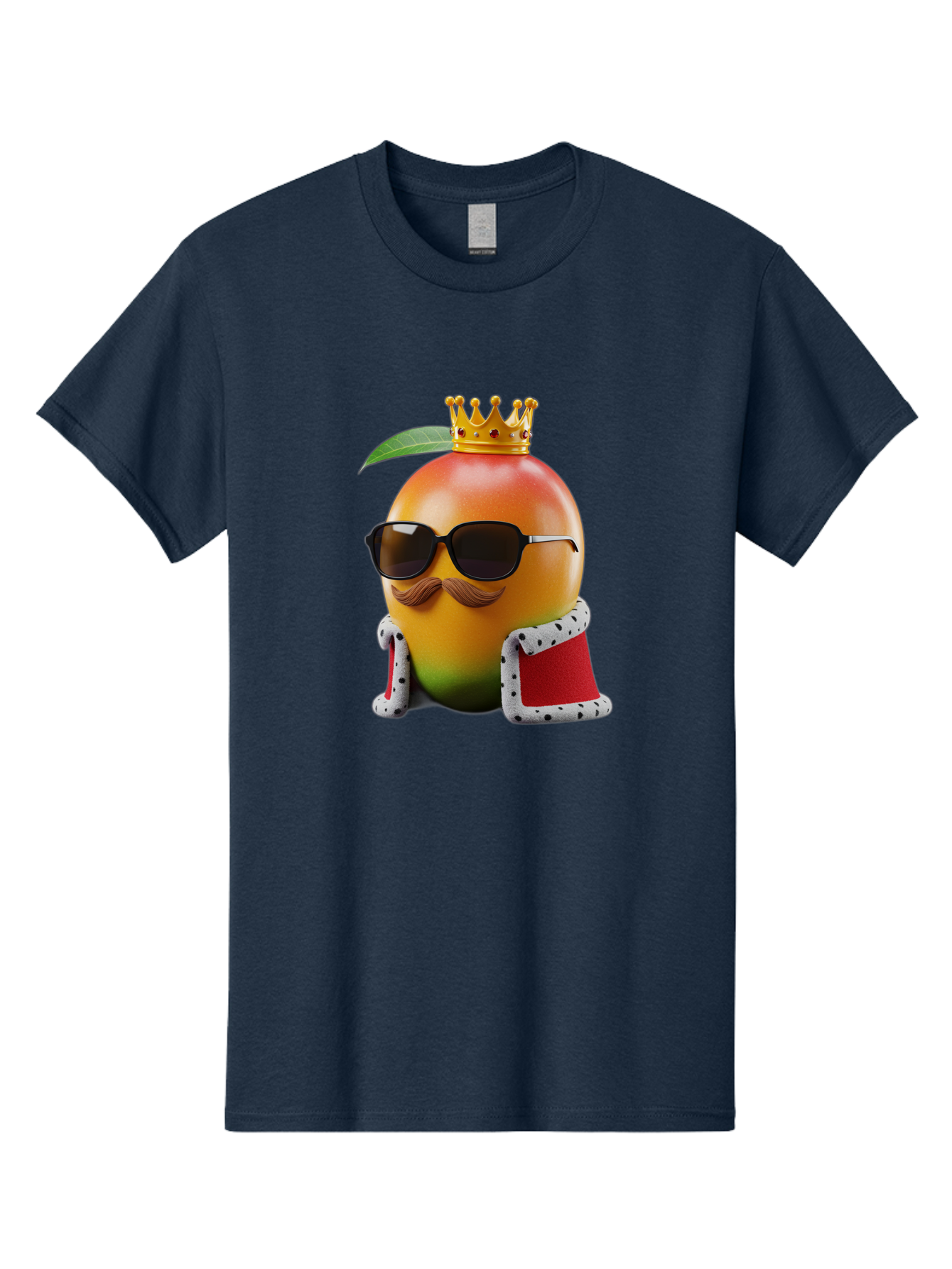 Mango-King Men'S Graphic Tee, 100% Cotton, Comfortable Casual Summer Wear, Machine Washable, Cartoon Mango Character, Mango With Sunglasses, Crown On Mango, Royal Treatment, Funny Fruit, Mango Illustration, Whimsical Design, Playful Art, Bac151